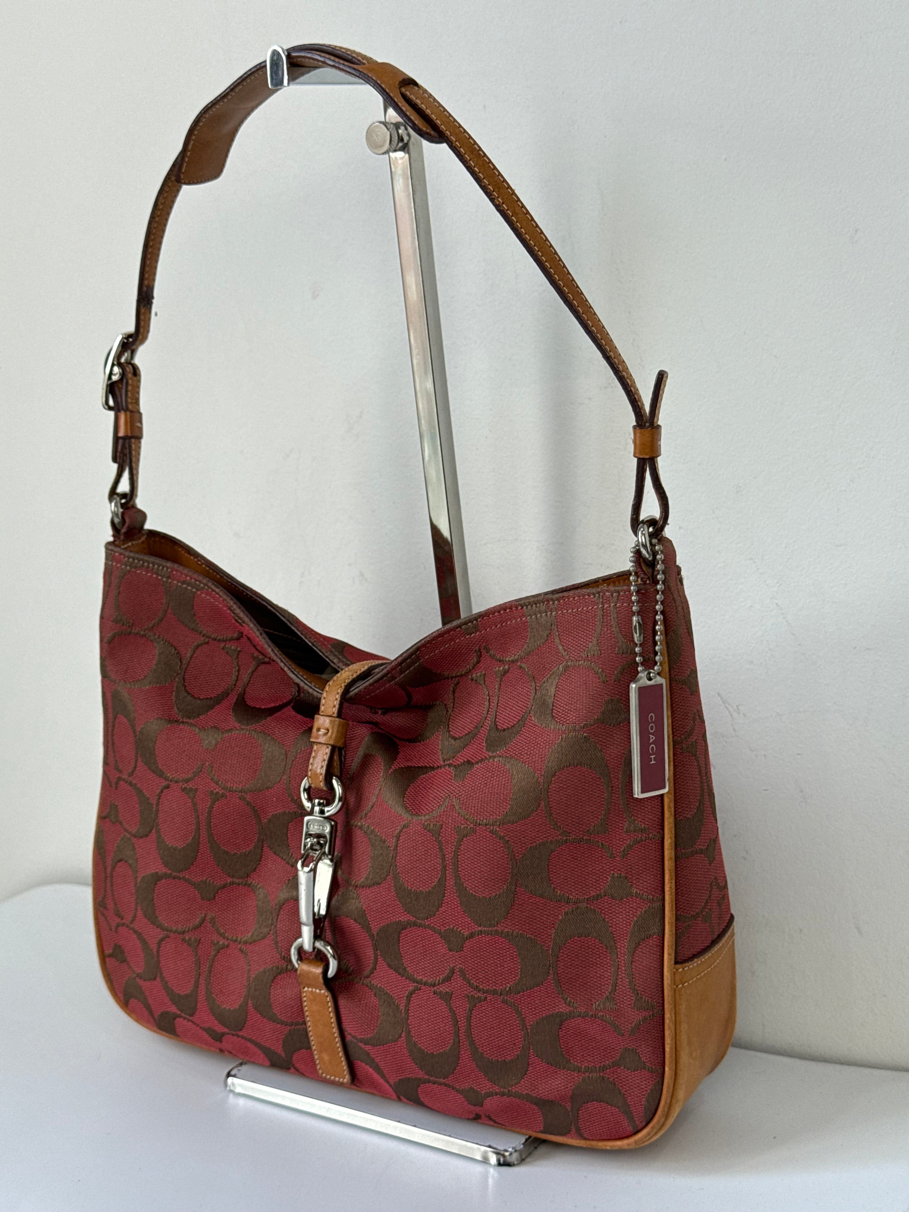 Vintage Coach Demi Hampton Tote Bag Coach Red Signature Tan Leather Handbag 00s Y2K