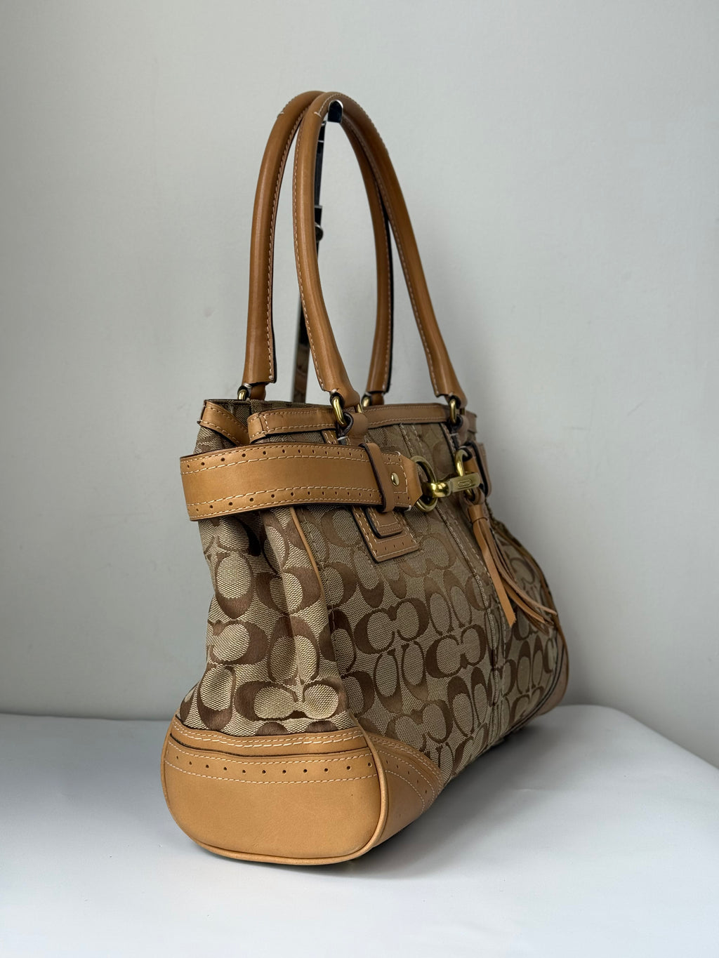 Vintage Coach Hampton Signature Tote Bag Brown & Beige Coach Canvas HandBag 00s Y2K