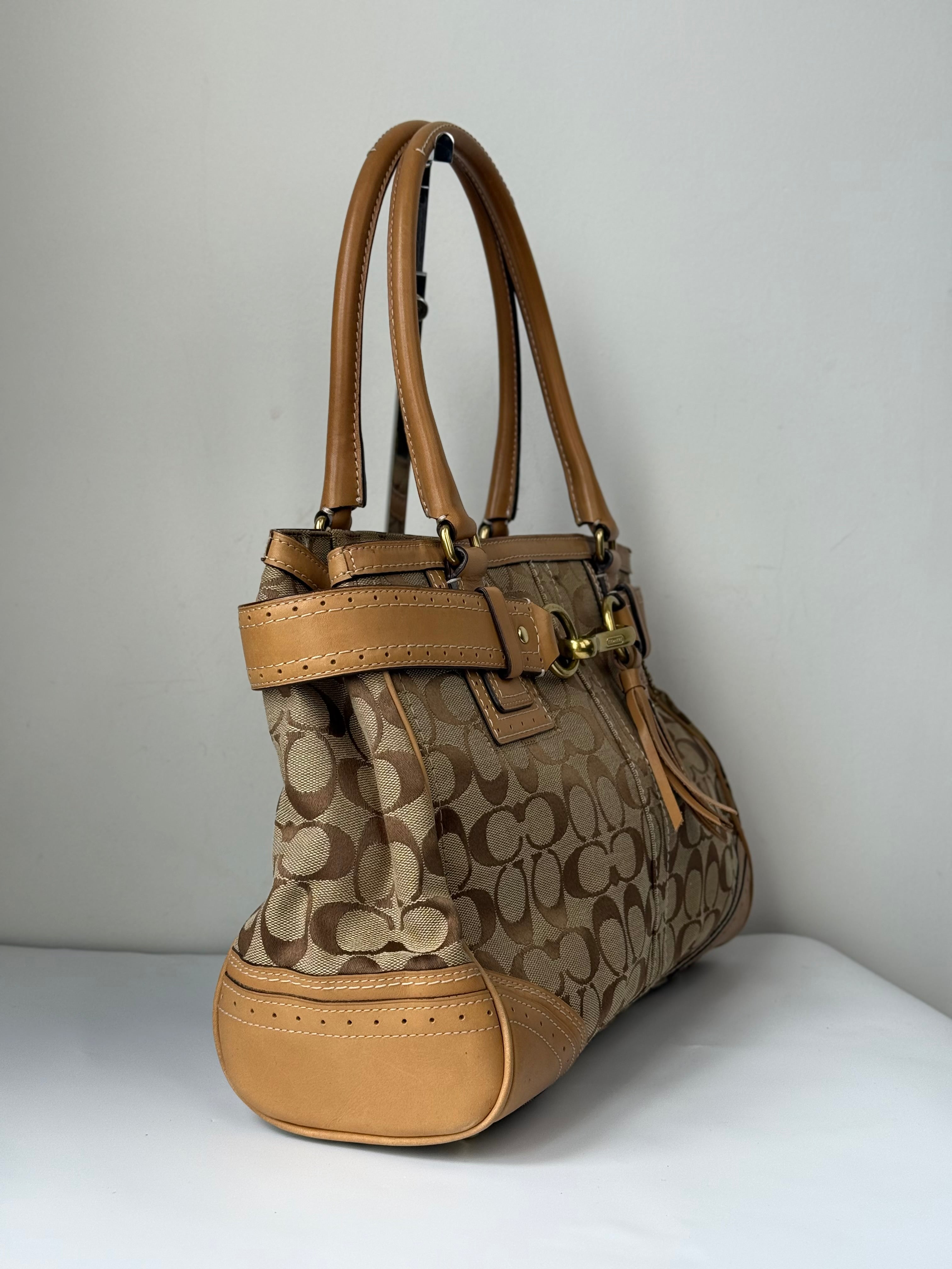 Vintage Coach Hampton Signature Tote Bag Brown & Beige Coach Canvas HandBag 00s Y2K