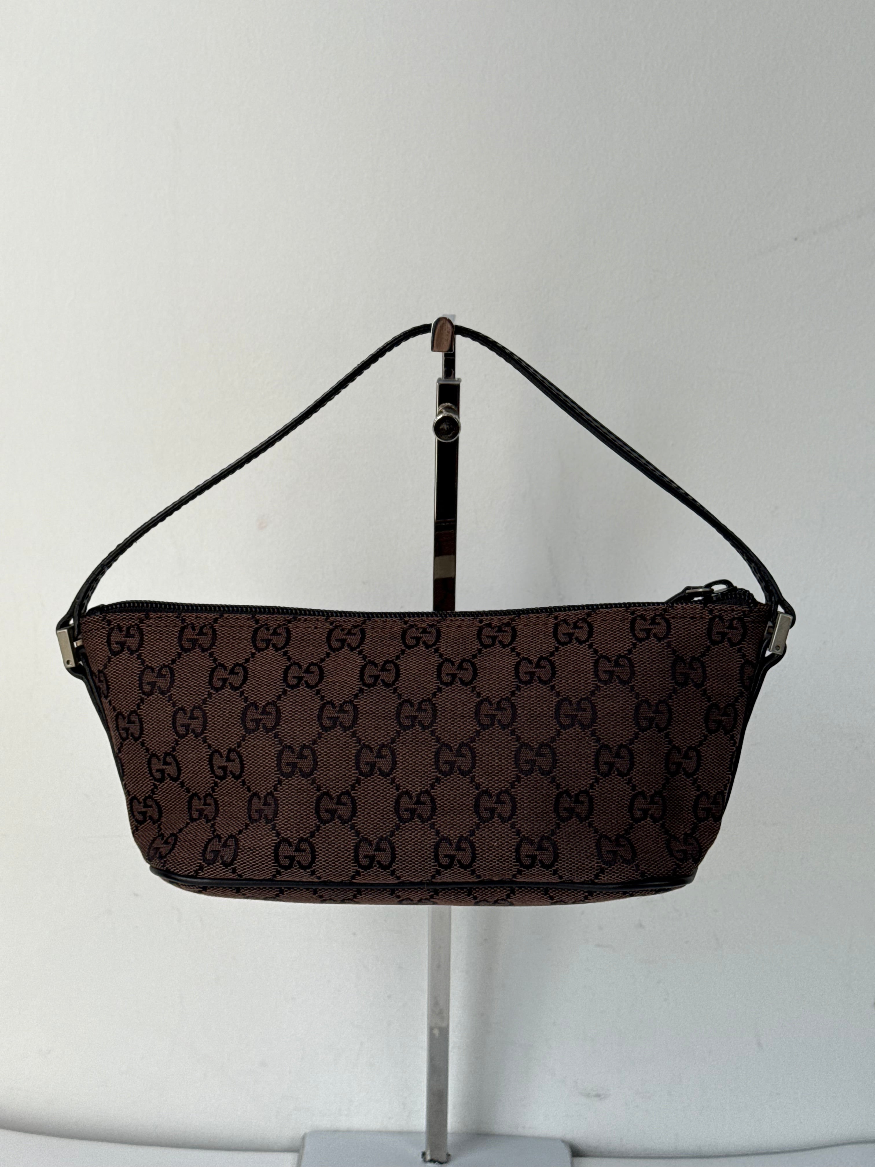 Vintage Gucci Baguette Bag Brown and Black Gucci Pouch Canvas Handbag 00s Y2K