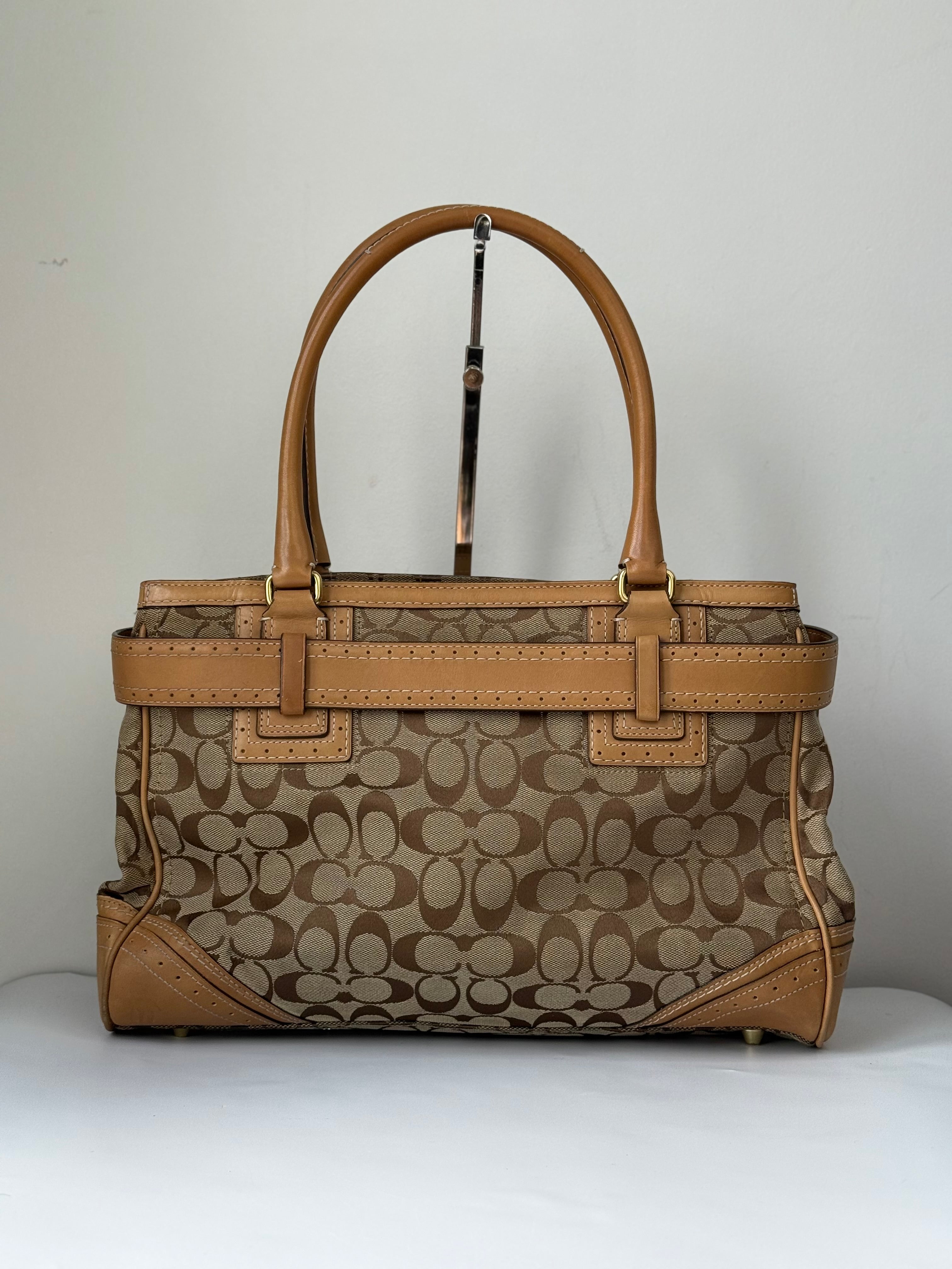 Vintage Coach Hampton Signature Tote Bag Brown & Beige Coach Canvas HandBag 00s Y2K