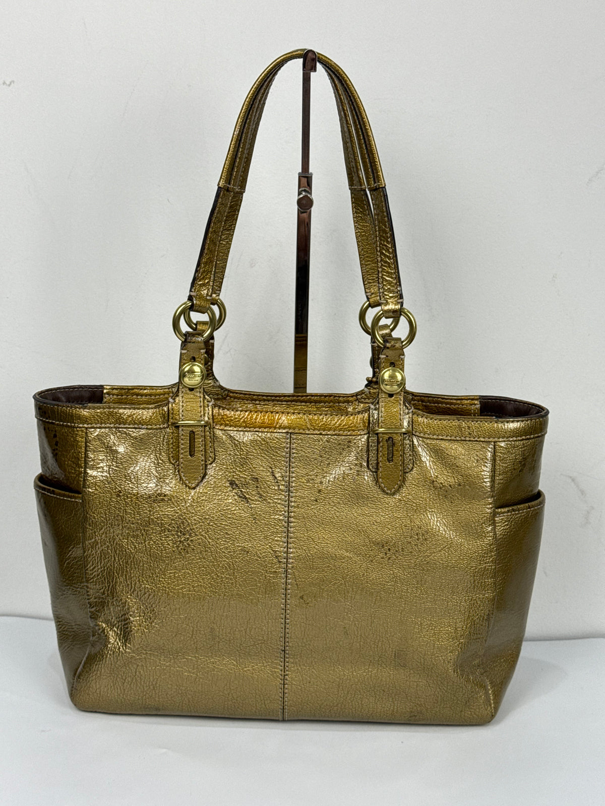 Vintage Coach East West Gallery Tote Bag Coach Gold Patent Leather HandBag 00s Y2K