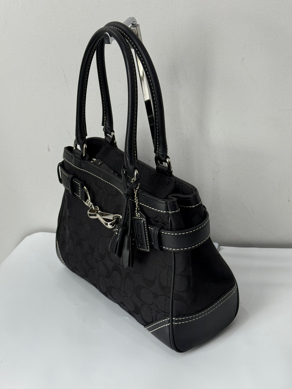 Vintage Coach Hampton Signature Tote Bag Black Coach Canvas HandBag 00s Y2K