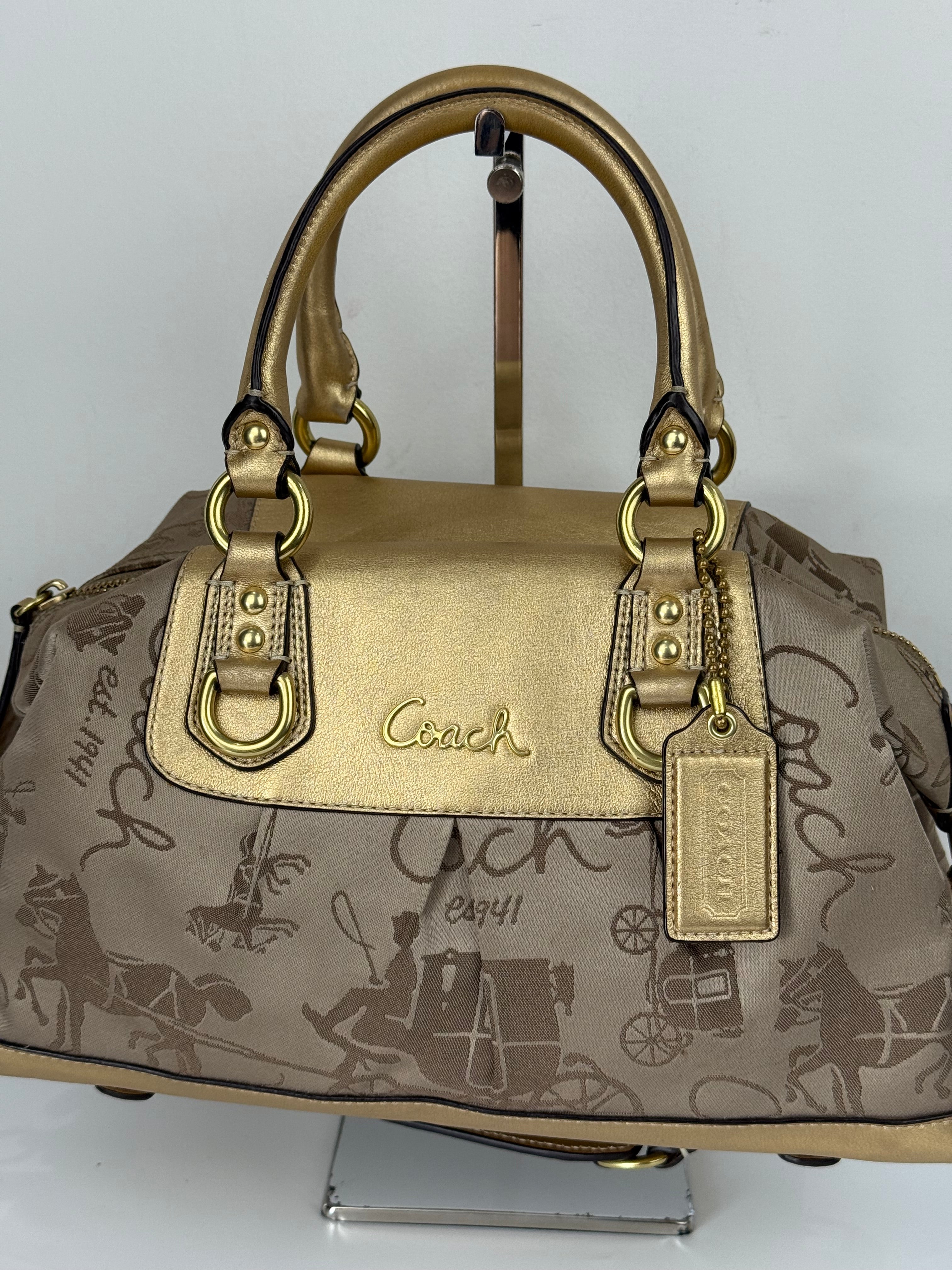 Vintage Coach Ashley Horse and Carriage Satchel Bag Coach Beige/Gold Y2K HandBag