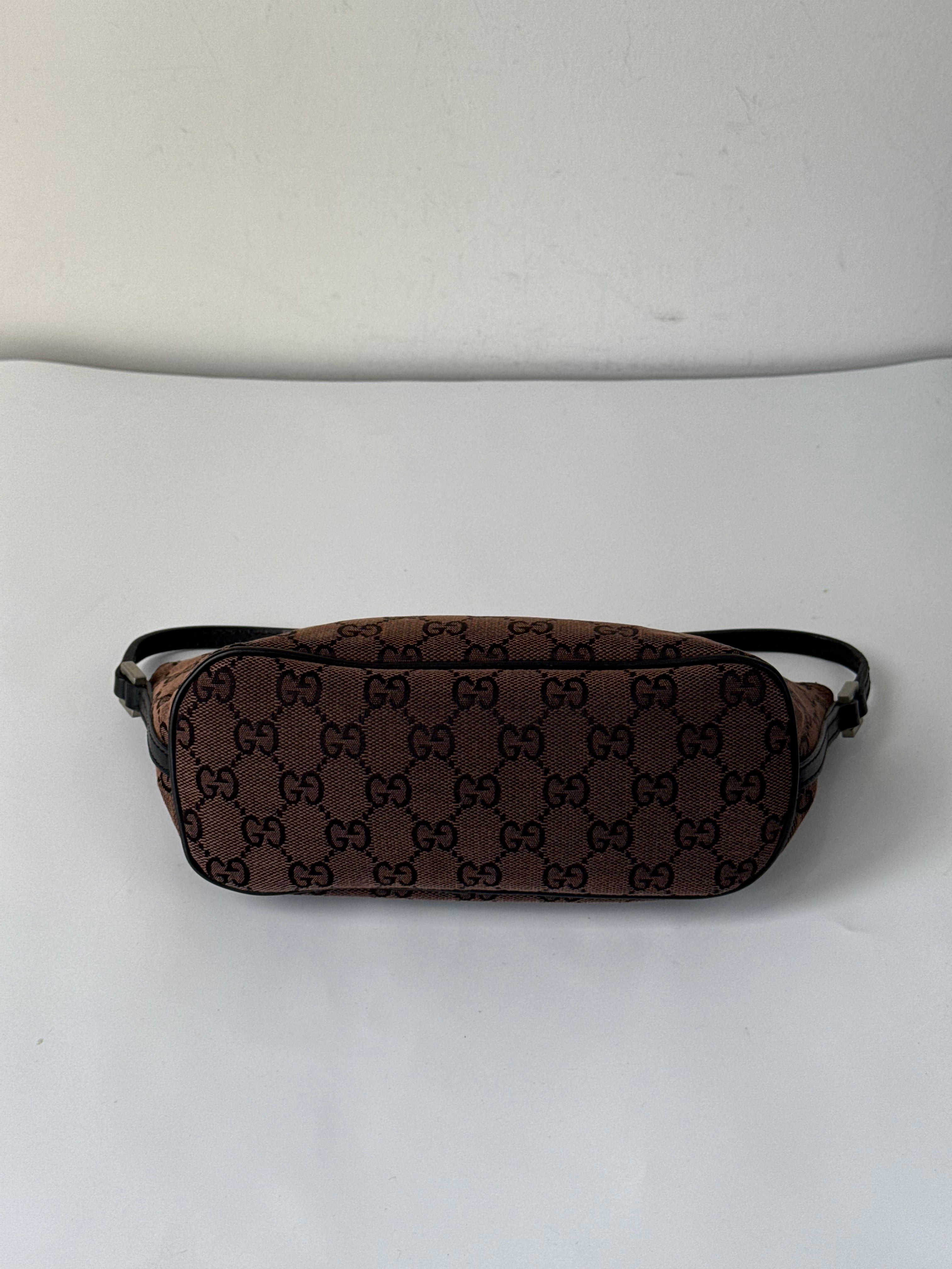 Vintage Gucci Baguette Bag Brown and Black Gucci Pouch Canvas Handbag 00s Y2K