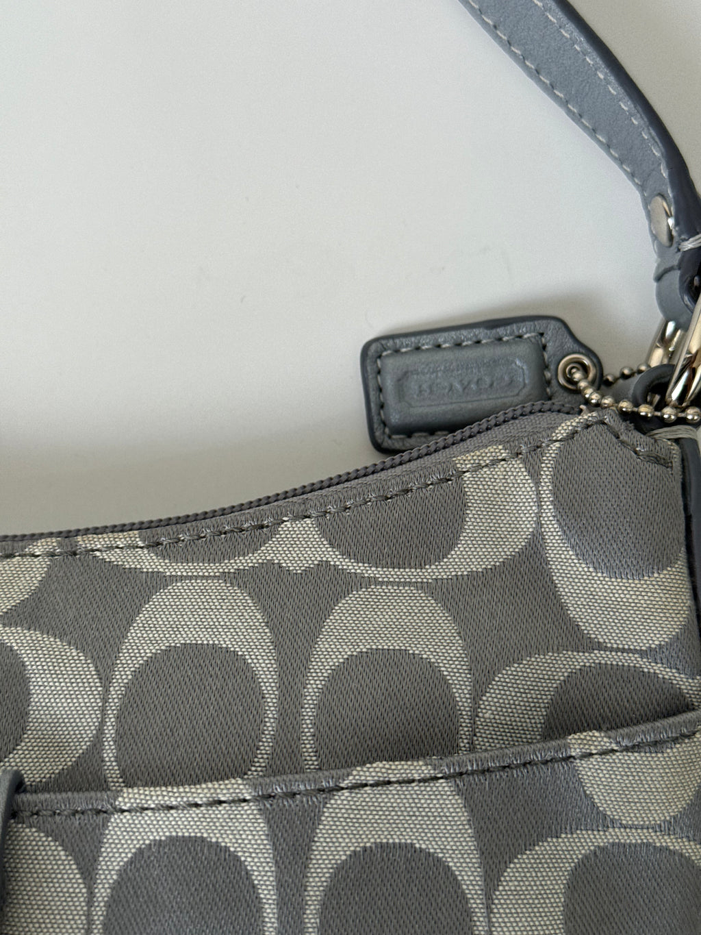 Vintage Coach Kristin Opt Art Handbag Light Blue Signature Pouch Bag 00s Y2K
