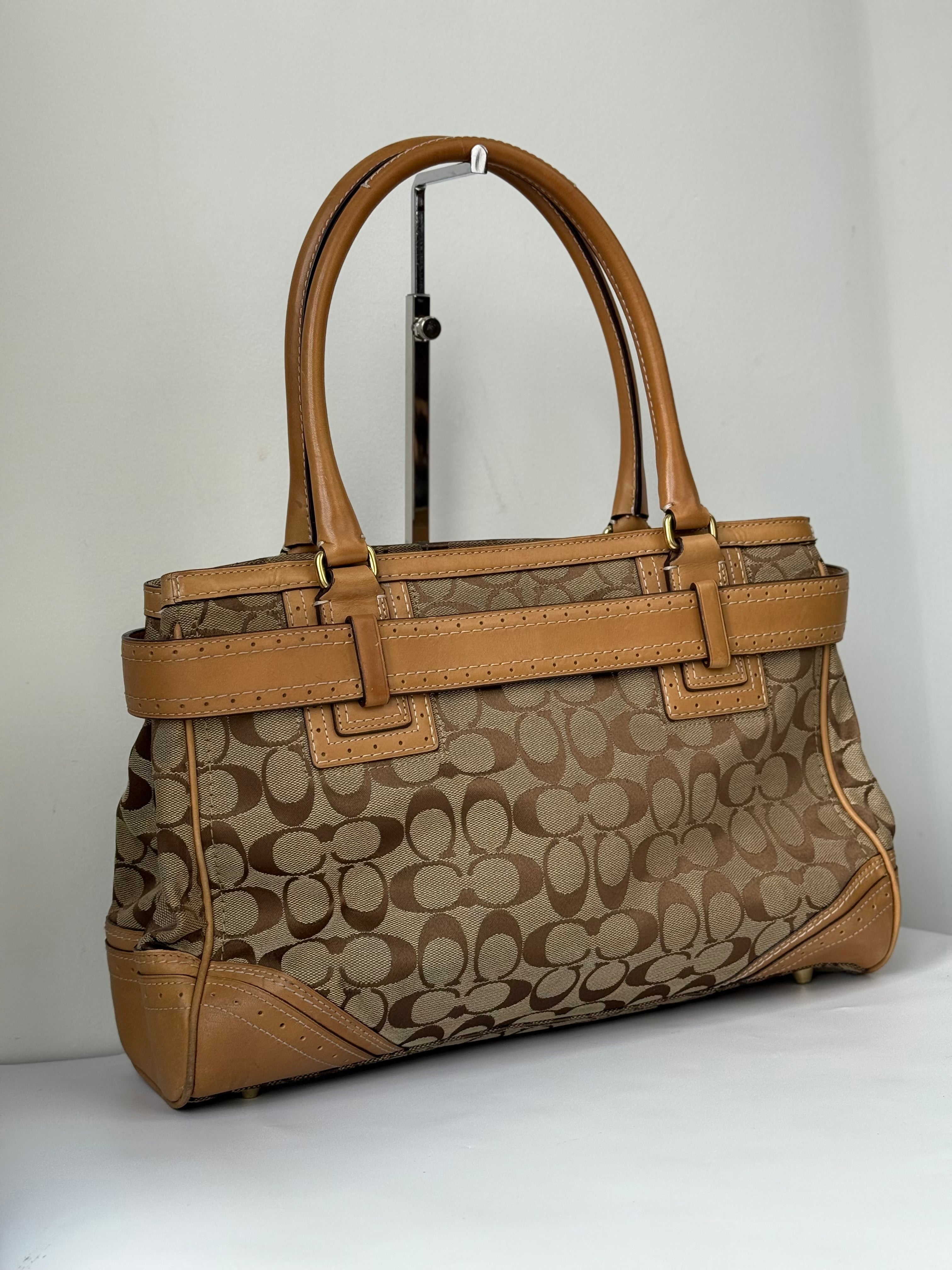 Vintage Coach Hampton Signature Tote Bag Brown & Beige Coach Canvas HandBag 00s Y2K