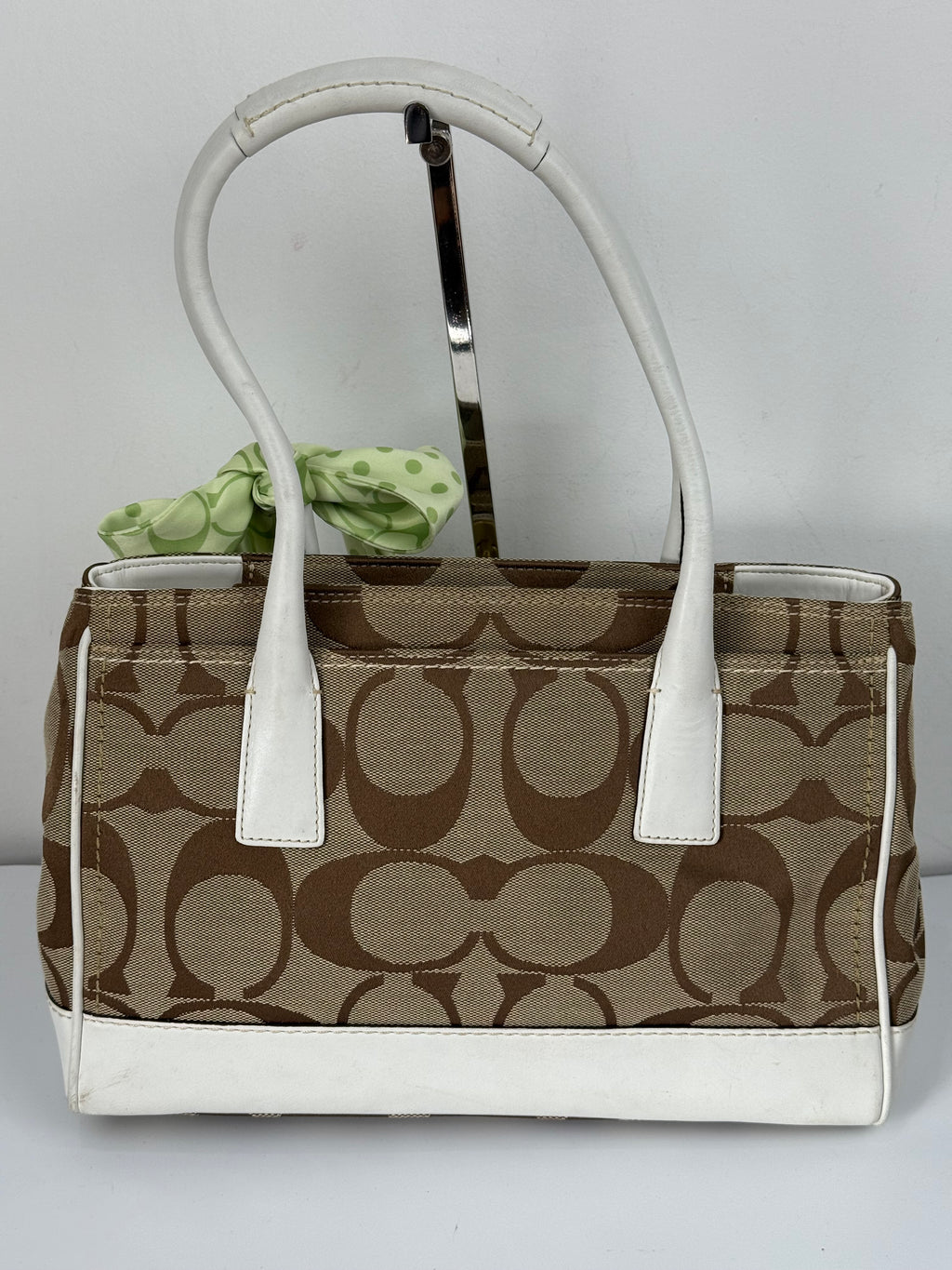 Vintage Coach Hampton Brown/White Tote Bag Coach Signature Y2K HandBag with Scarf