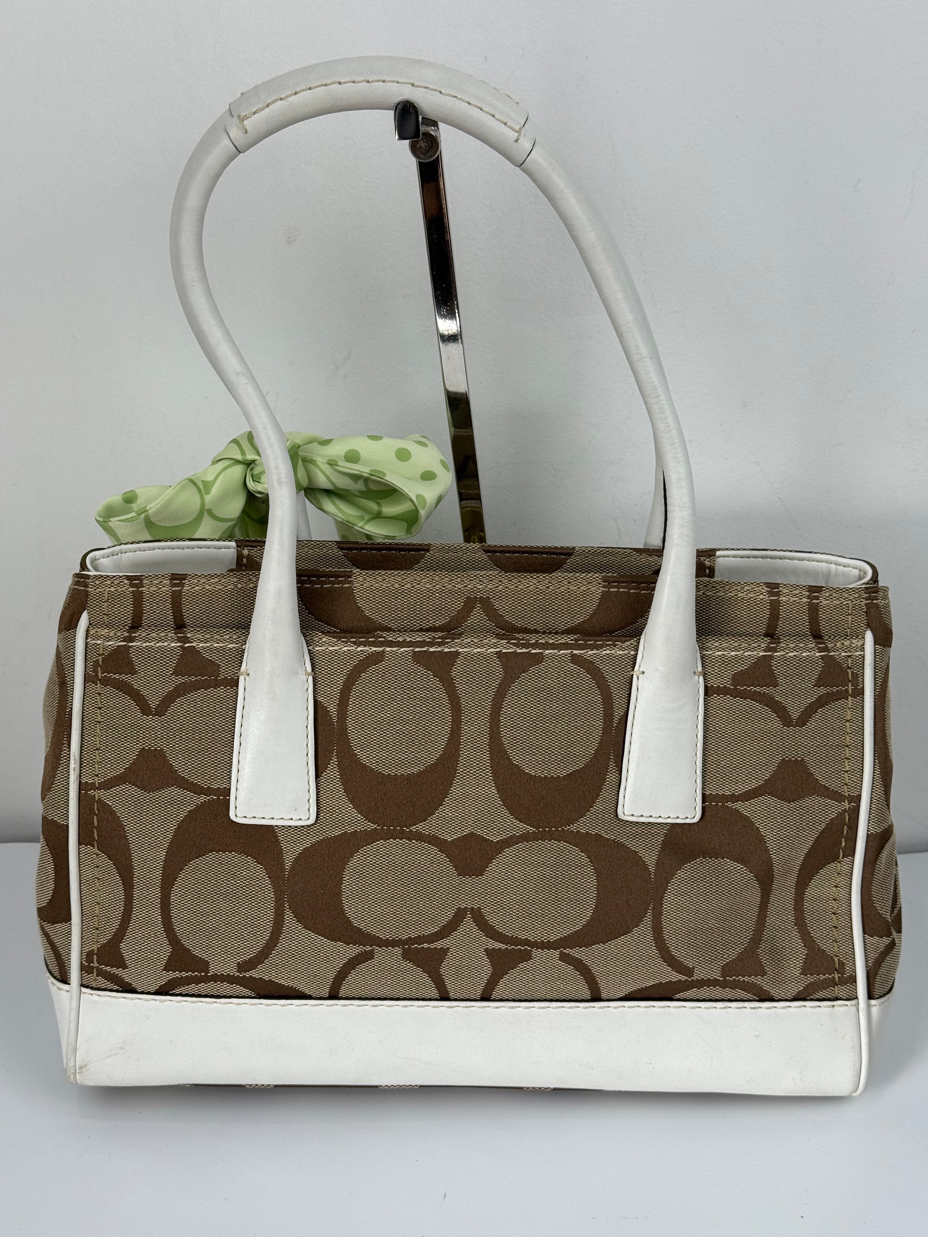 Vintage Coach Hampton Brown/White Tote Bag Coach Signature Y2K HandBag with Scarf