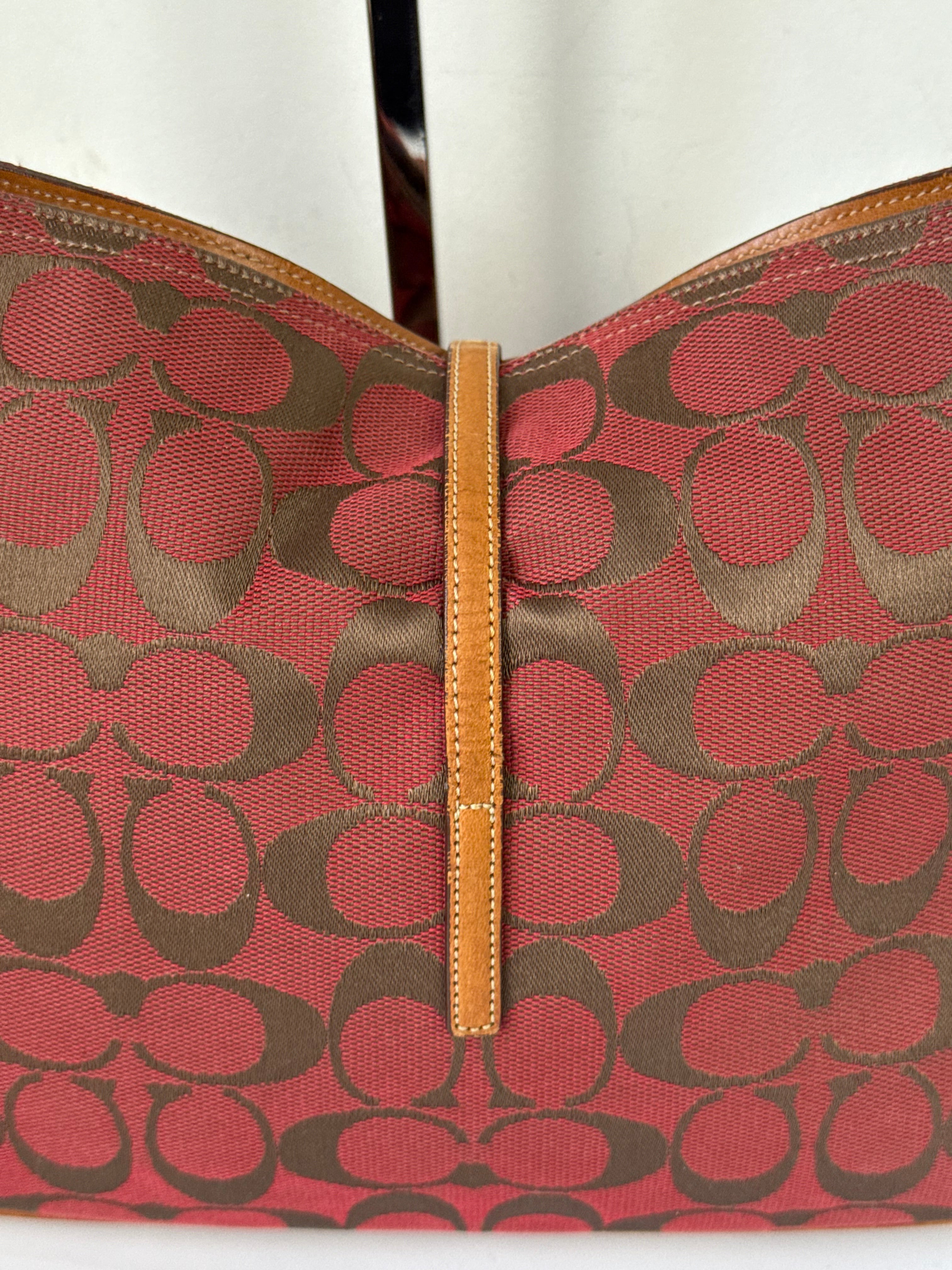 Vintage Coach Demi Hampton Tote Bag Coach Red Signature Tan Leather Handbag 00s Y2K