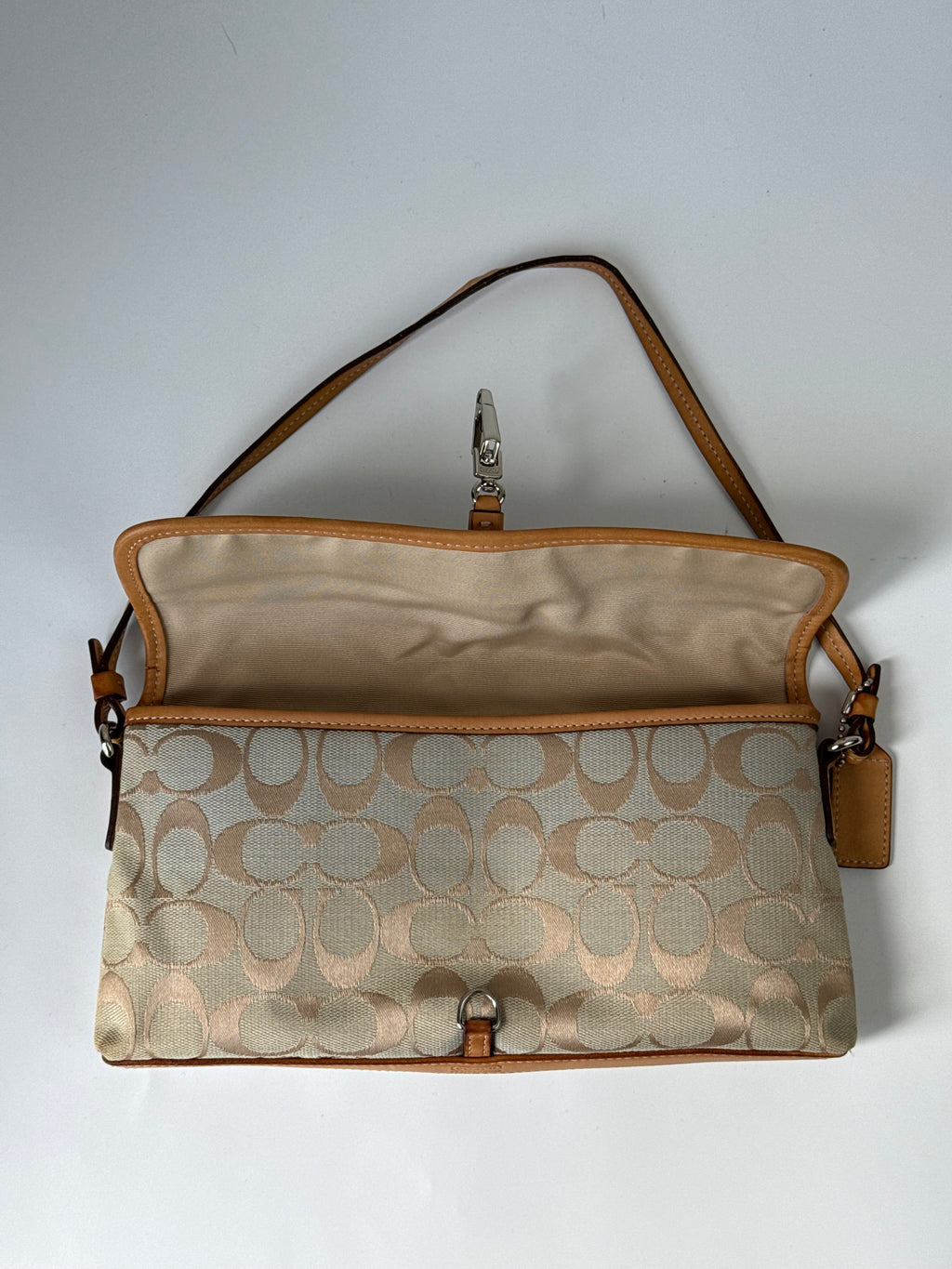 Vintage Coach Demi Clip Bag Beige and Blue Signature Canvas Shoulder Bag Y2K
