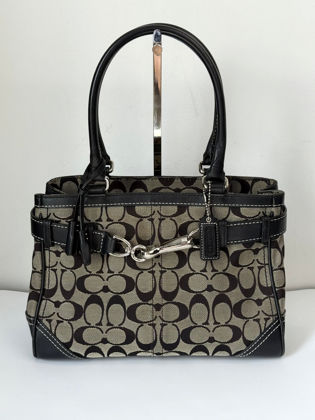 Vintage Coach Hampton Signature Tote Bag Coach Grey & Black Handbag 00s Y2K