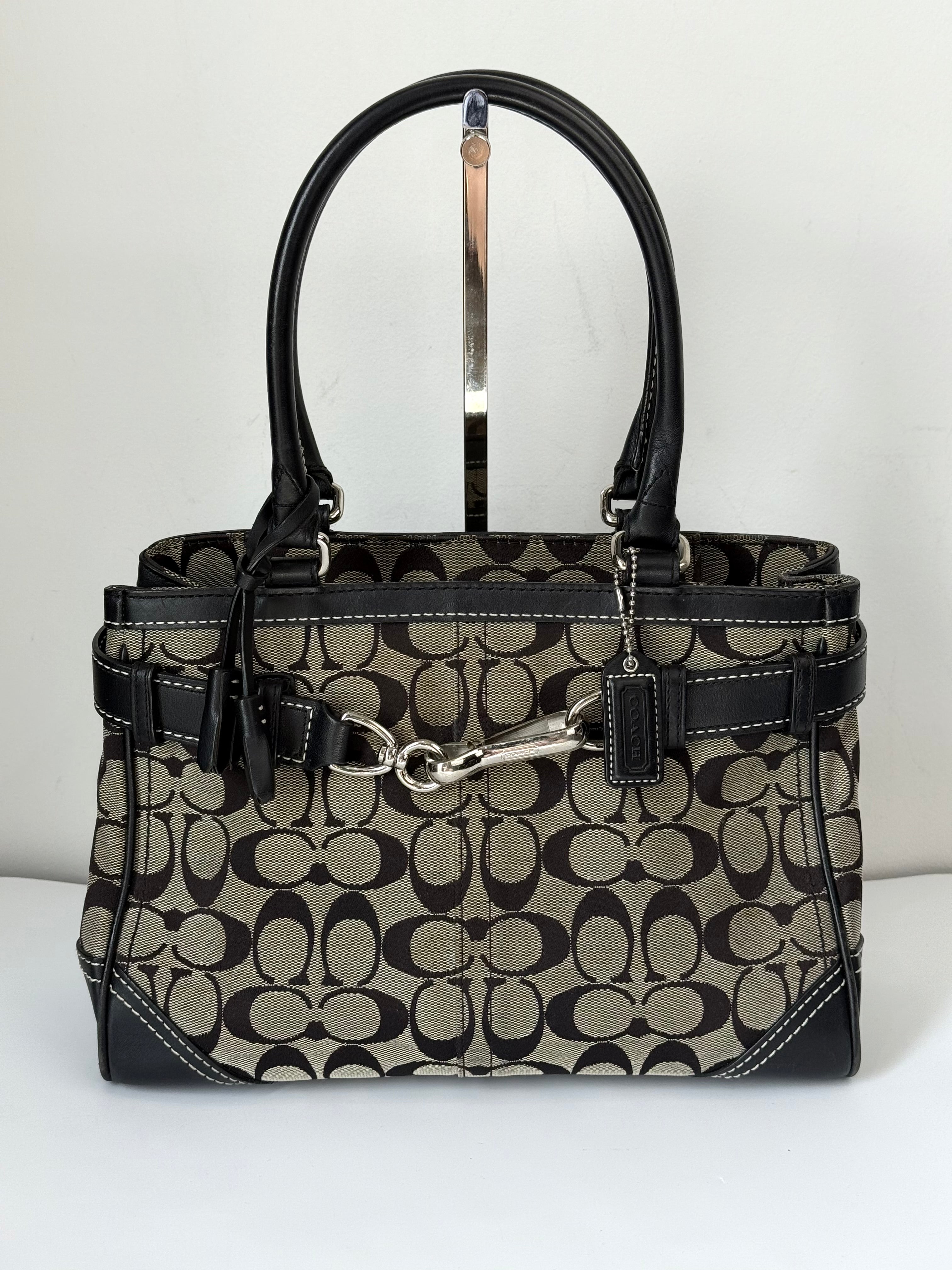 Vintage Coach Hampton Signature Tote Bag Coach Grey & Black Handbag 00s Y2K