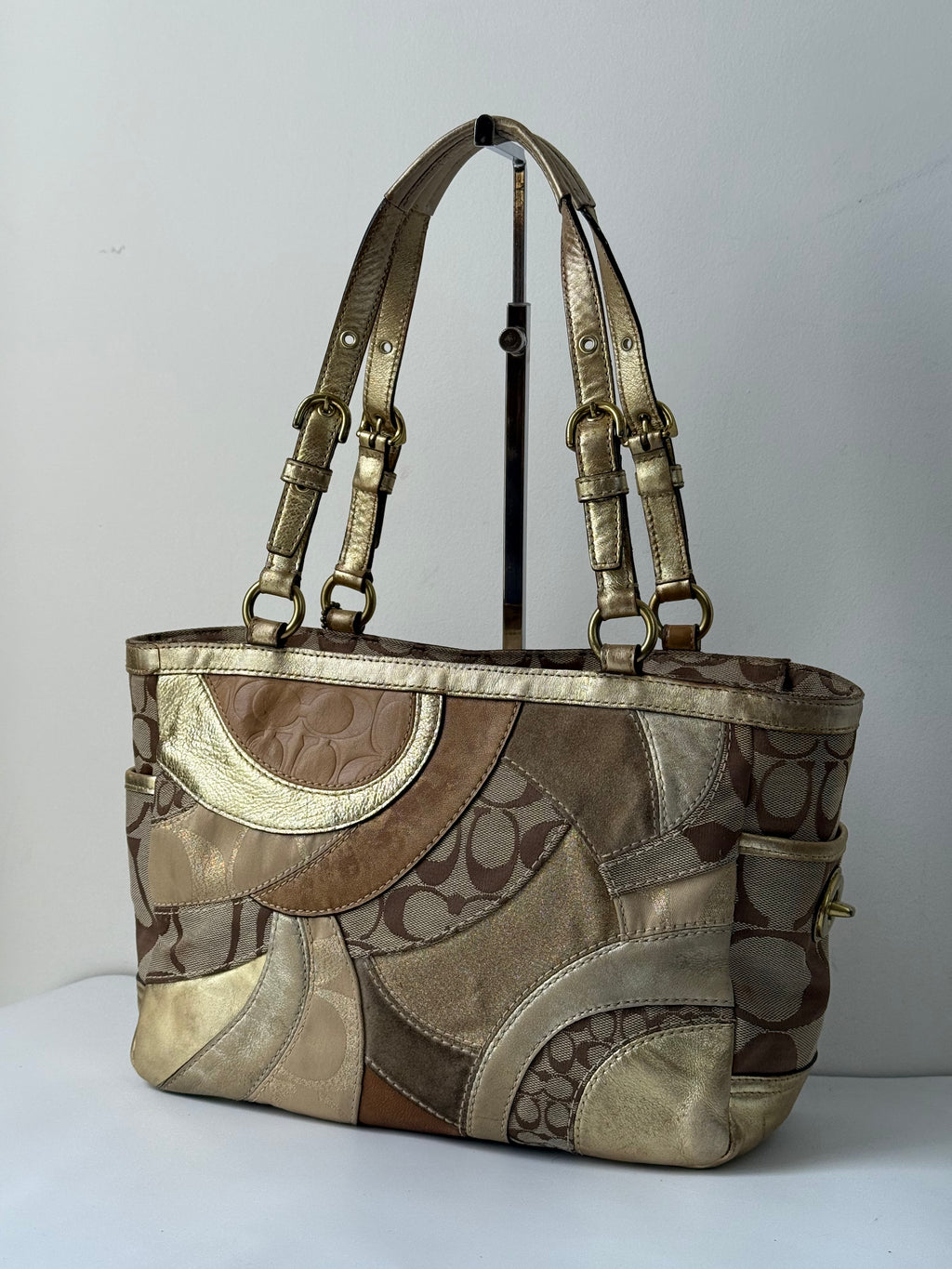 Vintage Coach Gold Multicolour Patchwork Tote Bag Coach Signature Handbag 00s Y2K