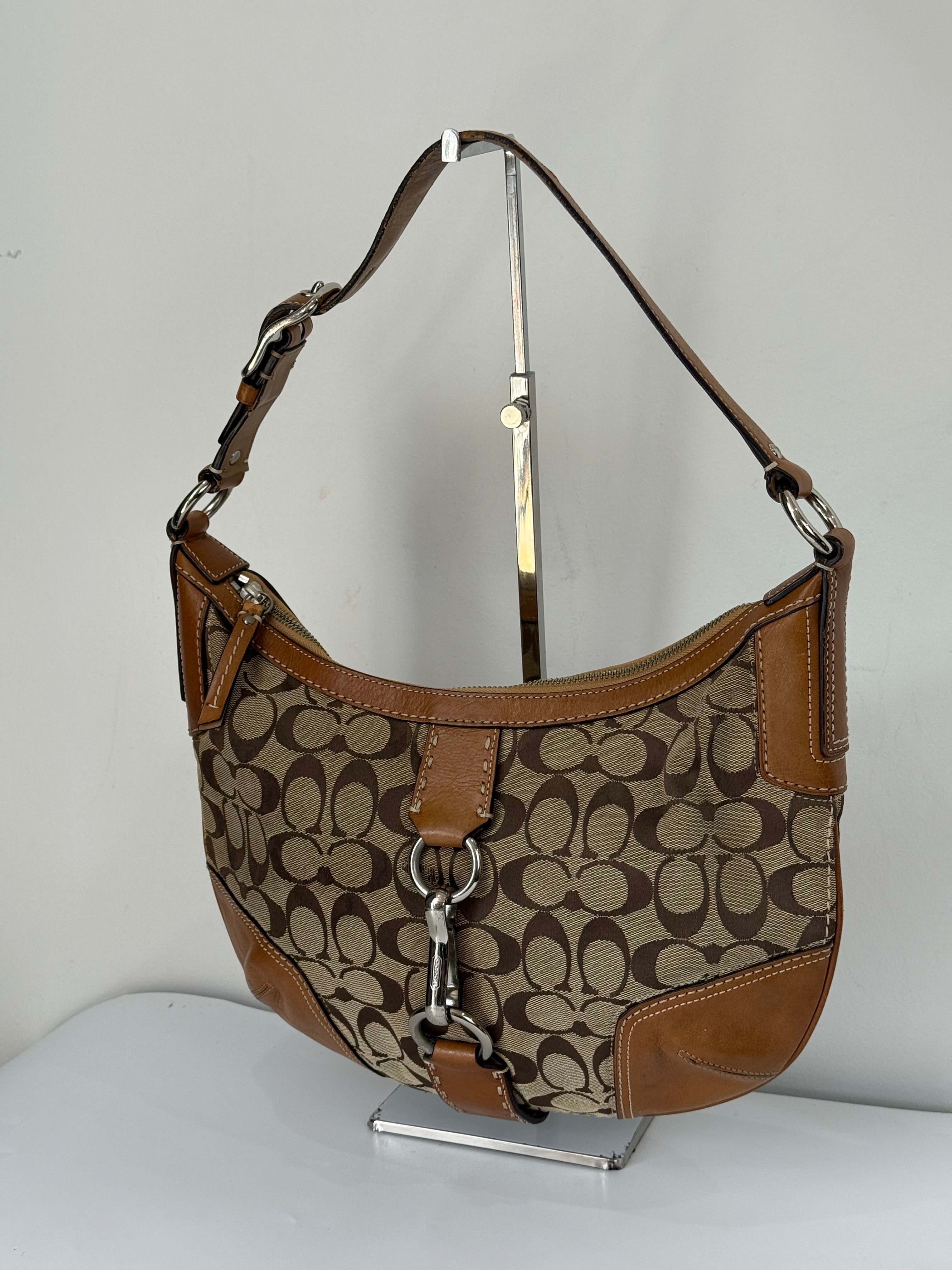 Vintage Coach Hampton Hobo Bag Brown and Tan Coach Signature Shoulder Bag 00s Y2K