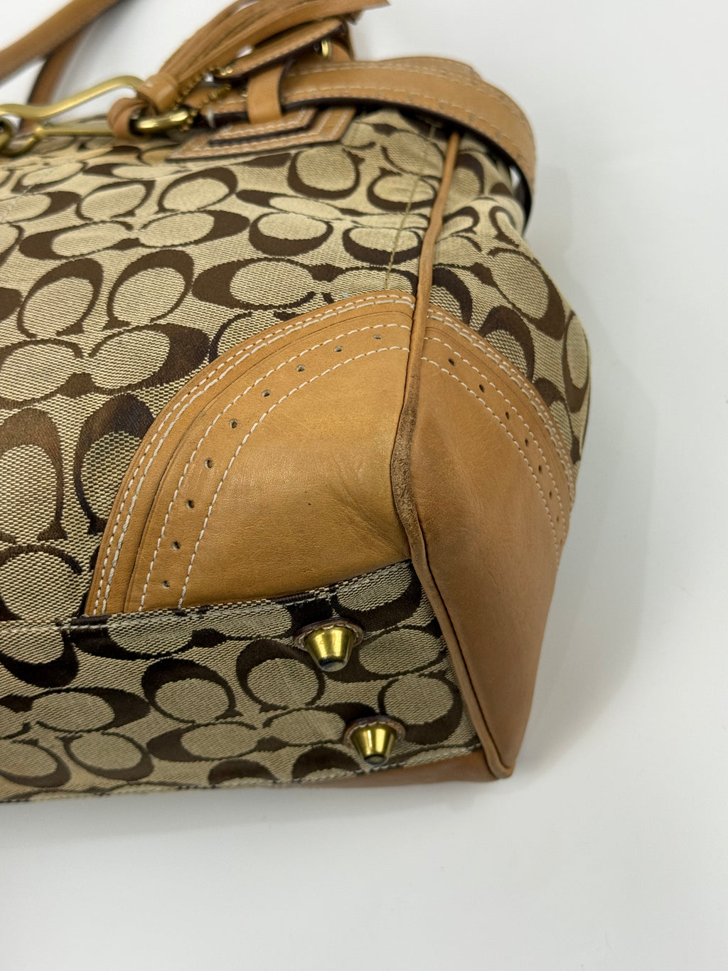 Vintage Coach Hampton Signature Tote Bag Brown and Tan Coach Canvas HandBag 00s Y2K