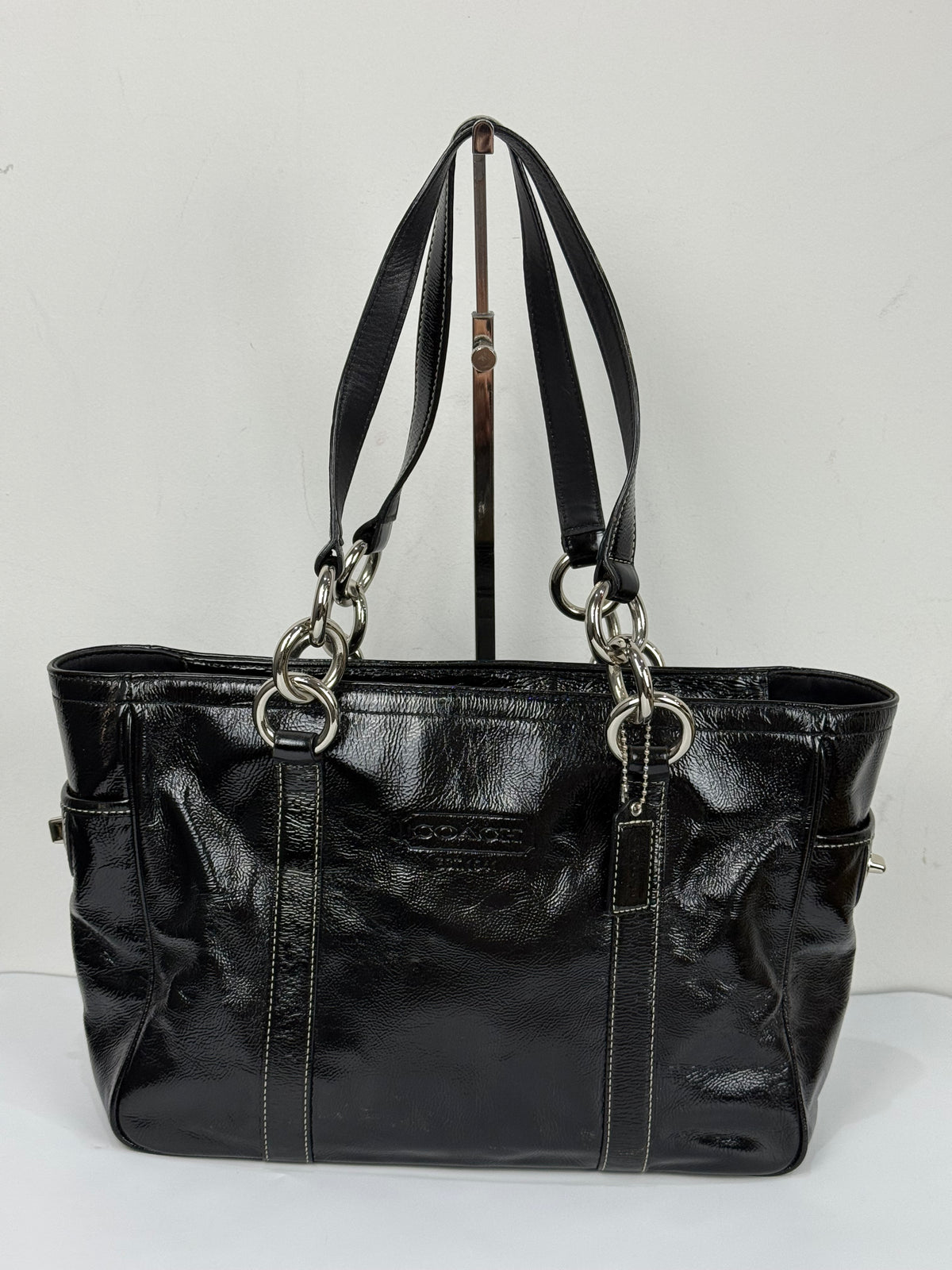 Vintage Coach East West Gallery Tote Bag Coach Black Patent Leather HandBag 00s Y2K