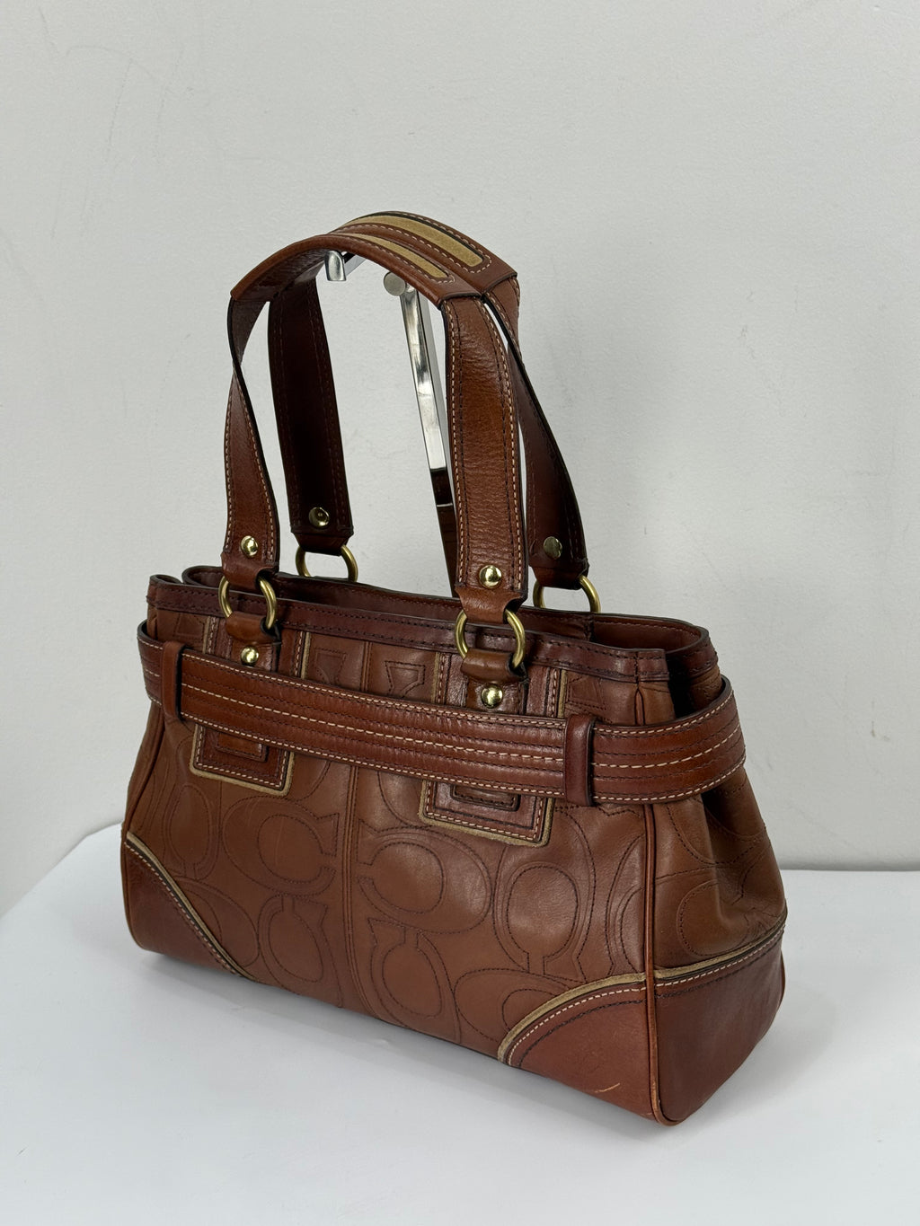 Vintage Coach Brown Horsebit Clip Hampton Bag Coach Embossed Leather Handbag 00s Y2K