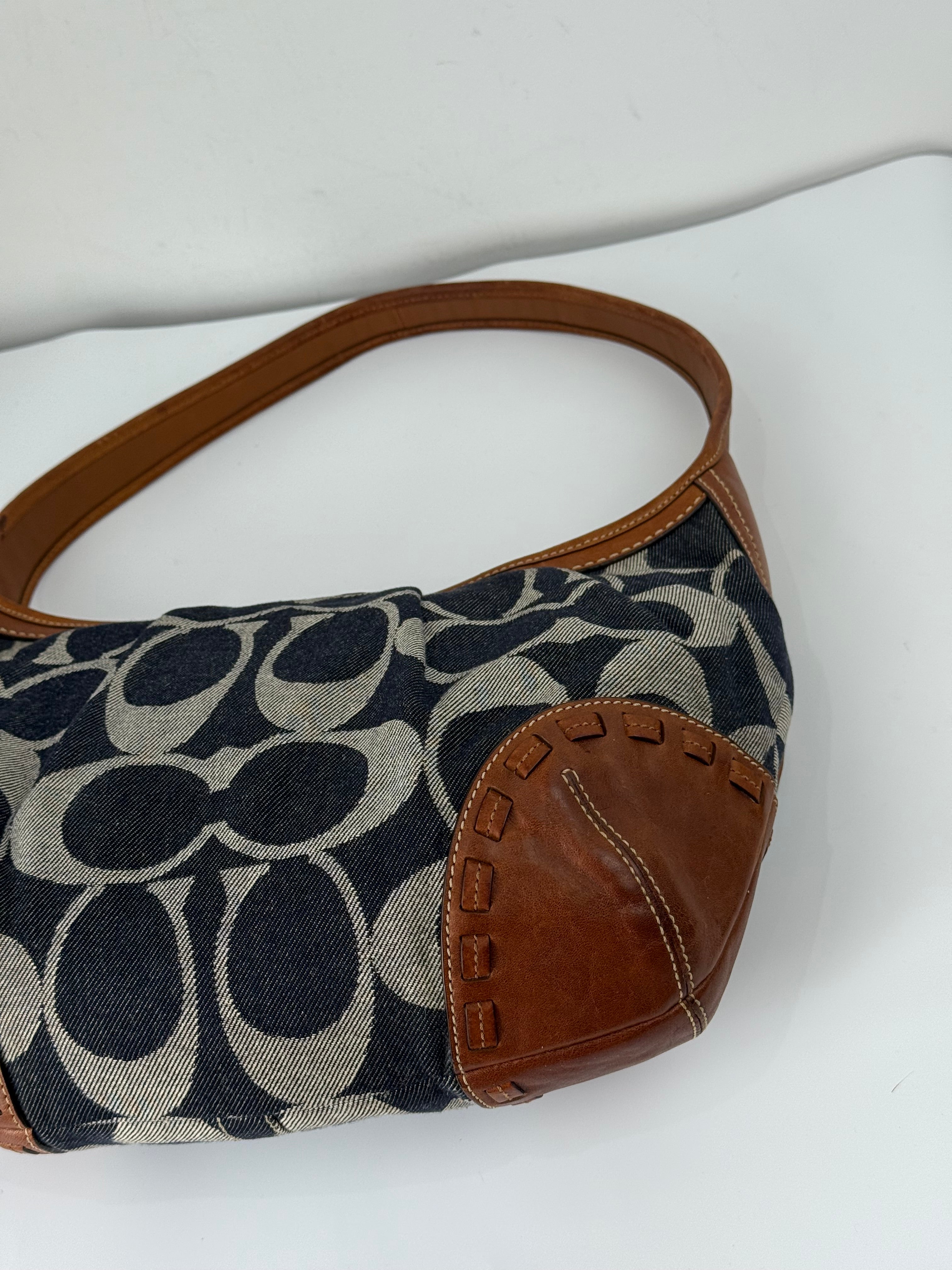 Vintage Coach Denim Ergo Soho Shoulder Bag Coach Blue Signature Handbag 00s Y2K