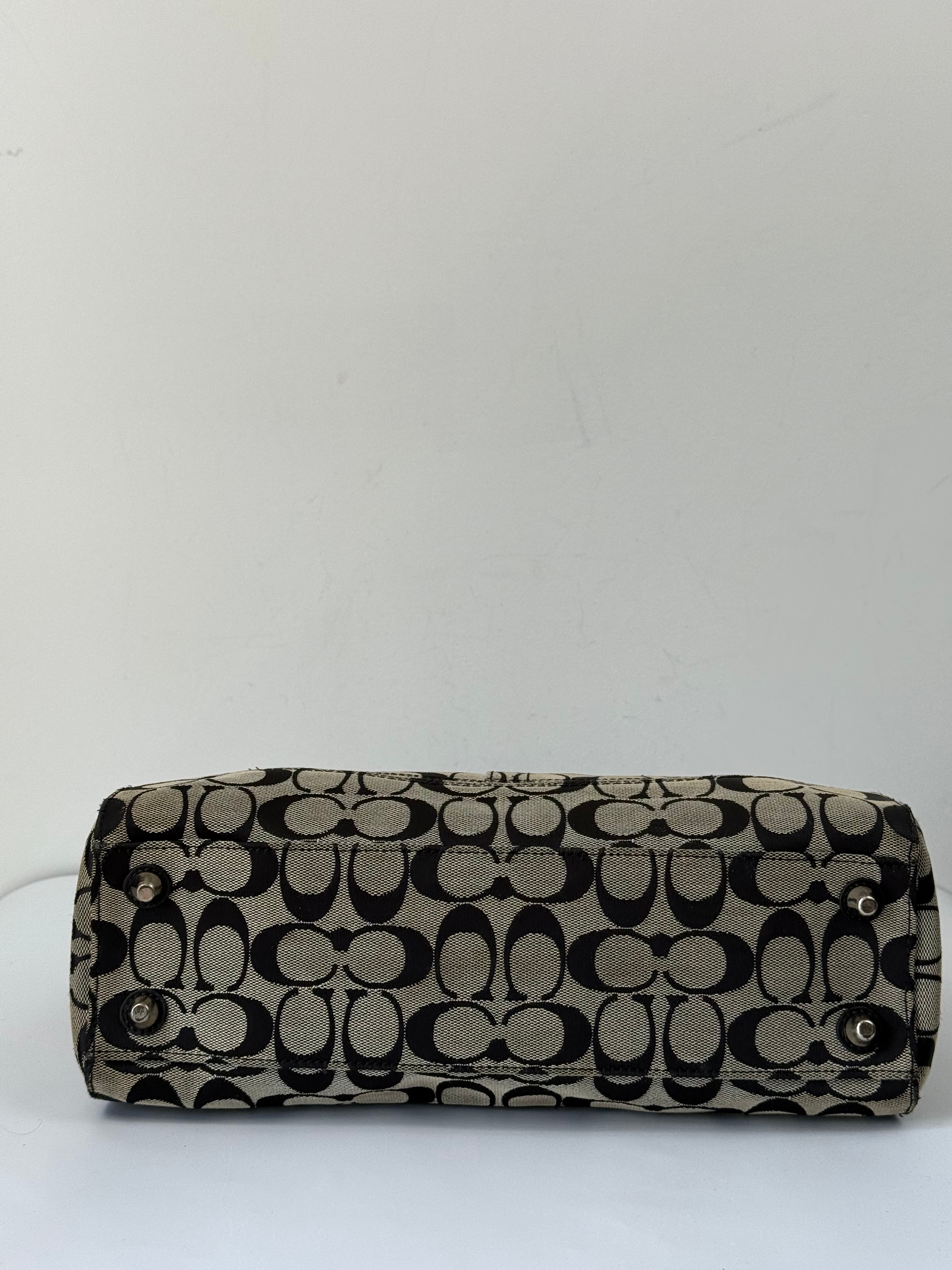 Vintage Coach Hampton Signature Tote Bag Grey and Black Coach Canvas HandBag 00s Y2K