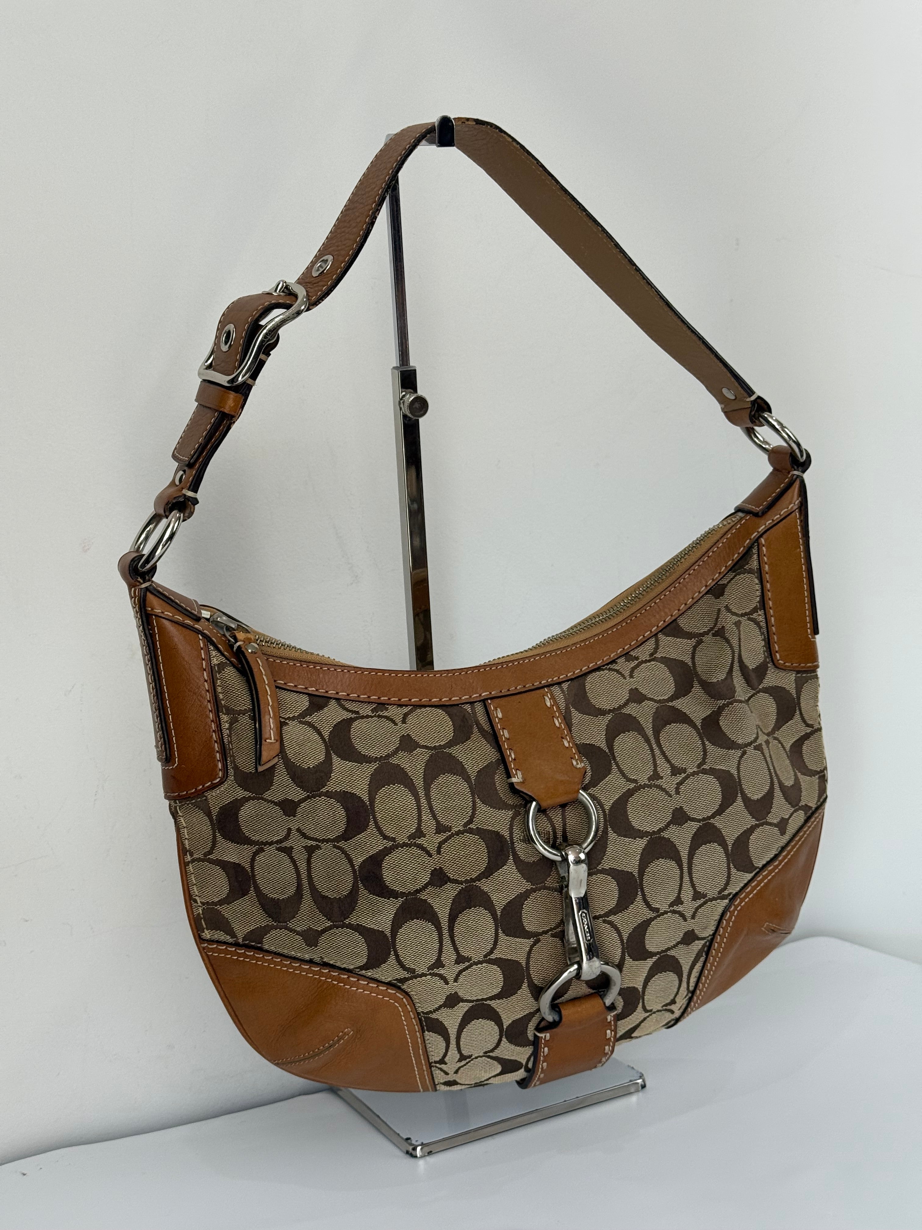 Vintage Coach Hampton Hobo Bag Brown and Tan Coach Signature Shoulder Bag 00s Y2K
