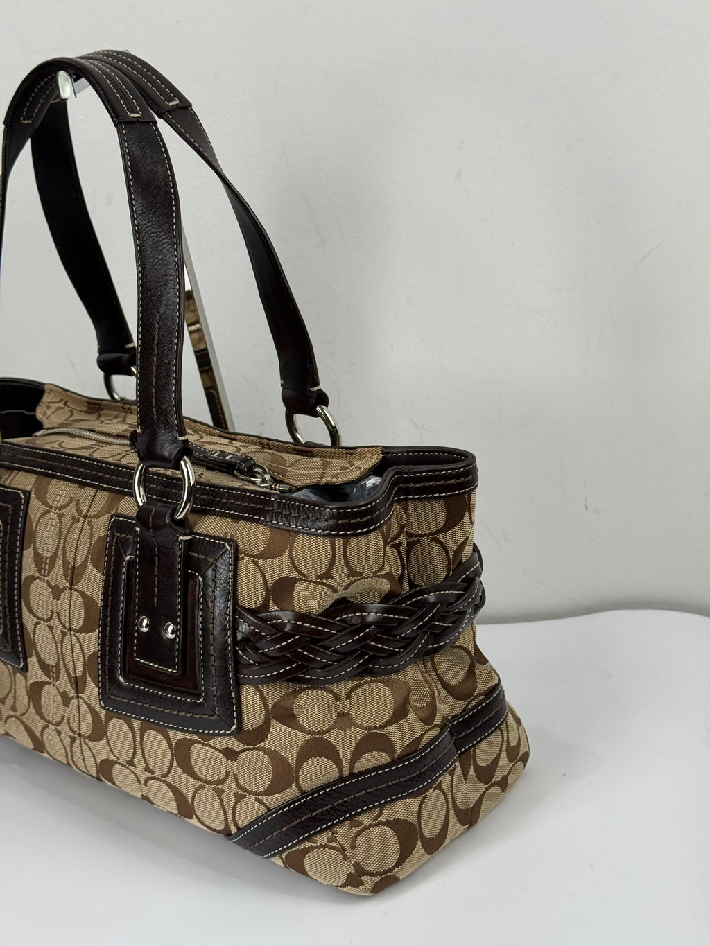 Vintage Coach Soho Satchel Bag Beige & Brown Signature Coach Handbag 00s Y2K