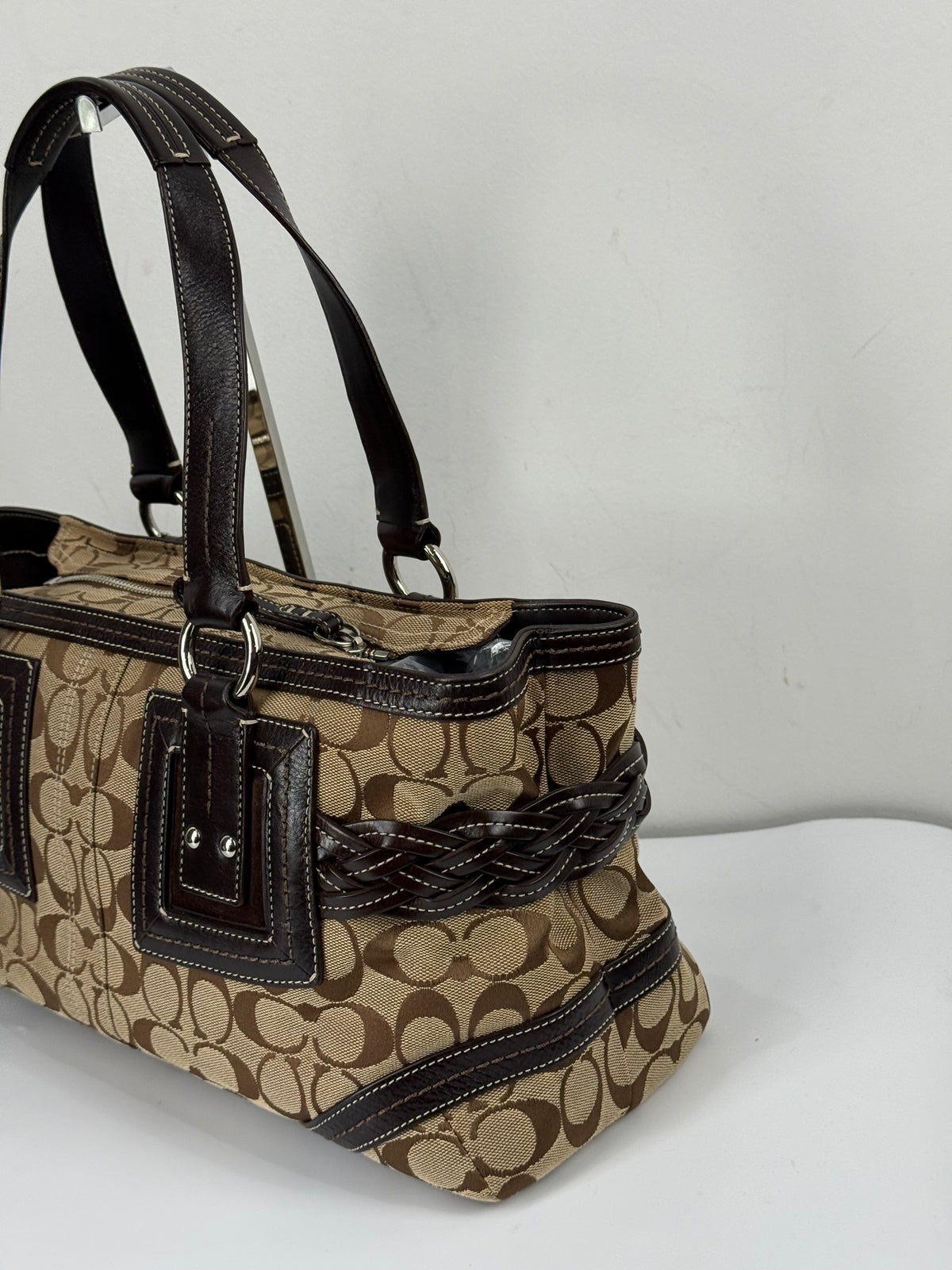 Vintage Coach Soho Satchel Bag Beige & Brown Signature Coach Handbag 00s Y2K