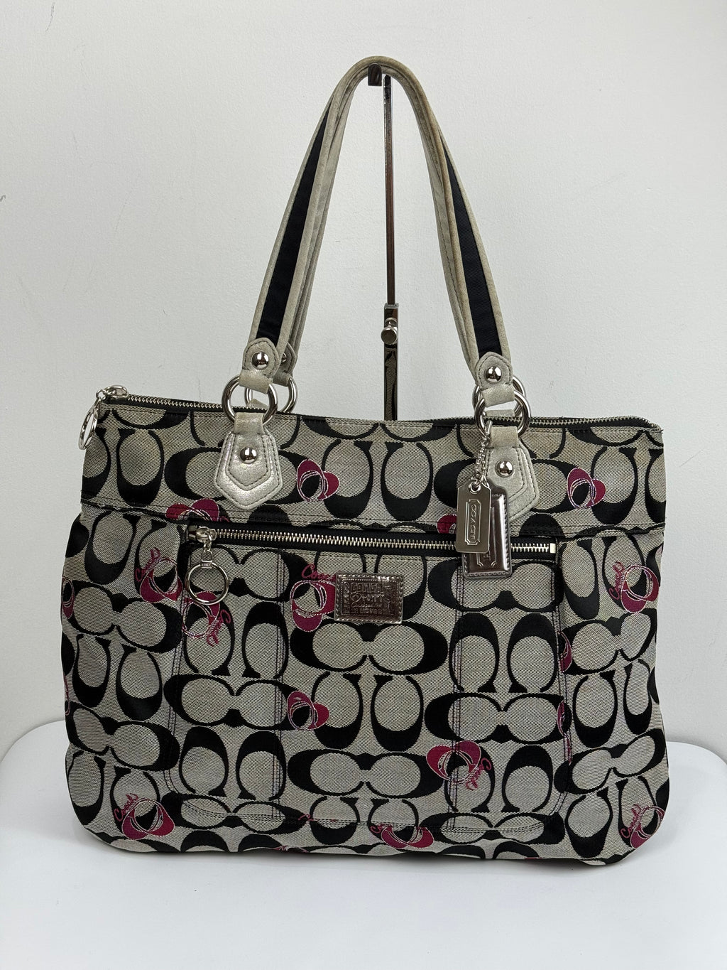 Vintage Coach Poppy Shoulder Bag Grey/Black Signature Tote Bag 00s Y2K