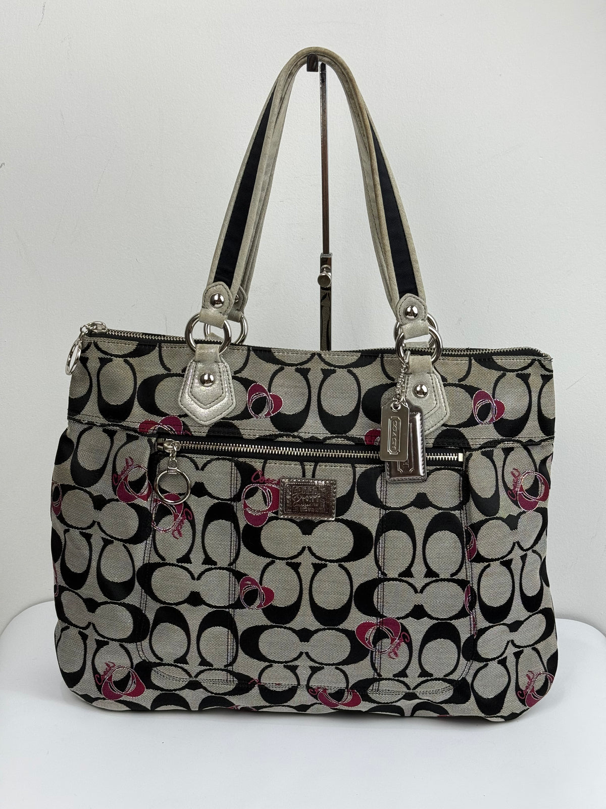 Vintage Coach Poppy Shoulder Bag Grey/Black Signature Tote Bag 00s Y2K