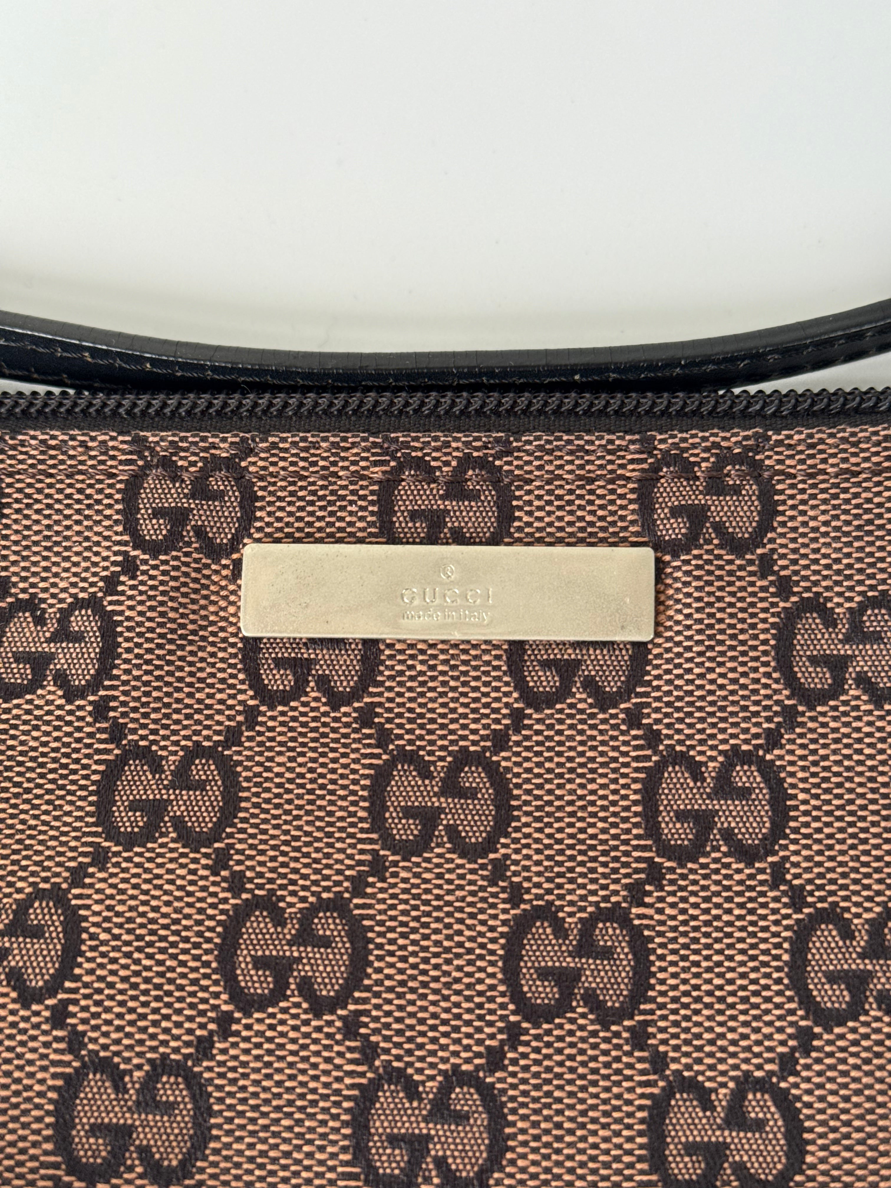 Vintage Gucci Baguette Bag Brown and Black Gucci Pouch Canvas Handbag 00s Y2K