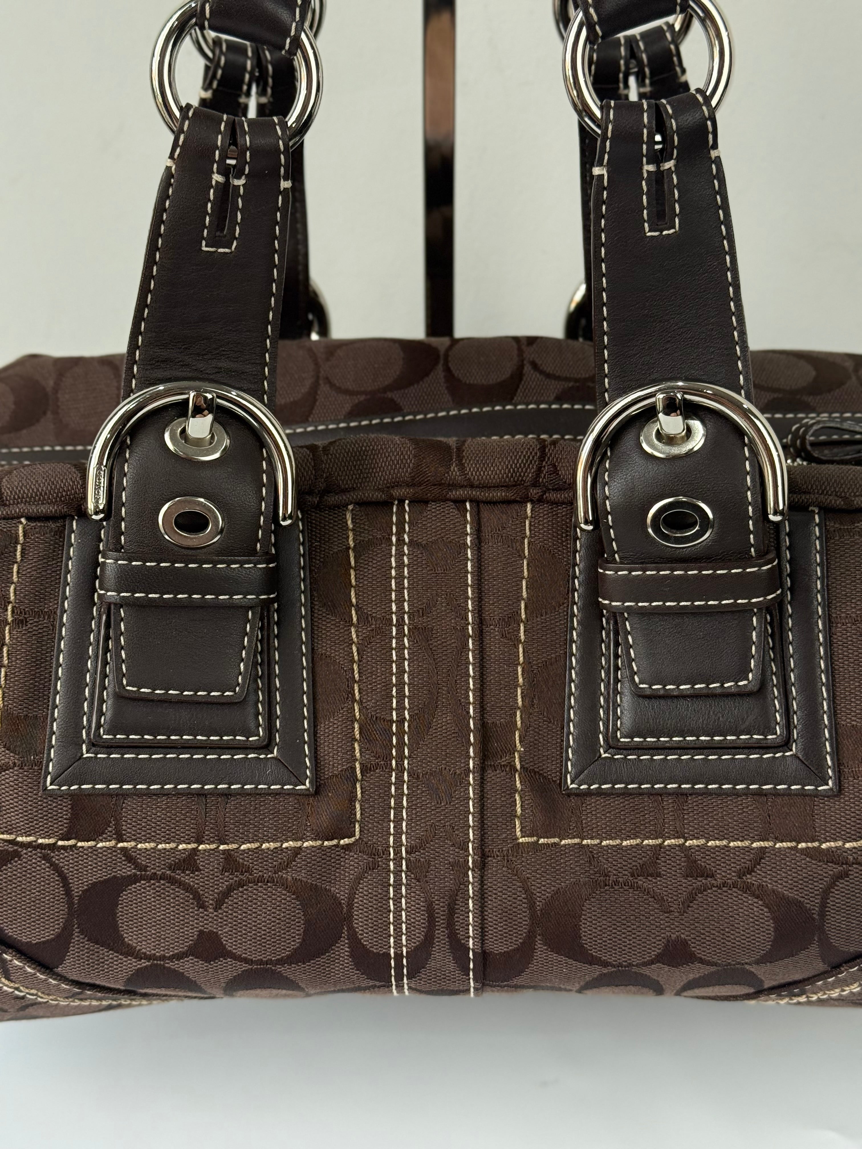 Rare Vintage Coach Dark Brown Boston Satchel Soho Mia Signature Shoulder Bag 00s Y2K