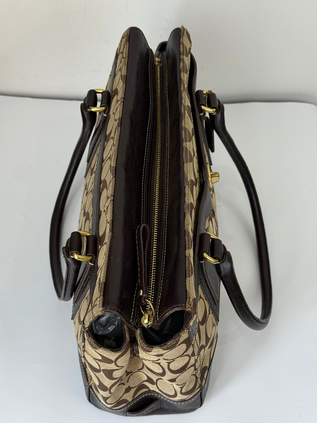 Vintage Coach Hampton Tote Bag Brown & Beige Signature Shoulder Bag 00s Y2K Handbag