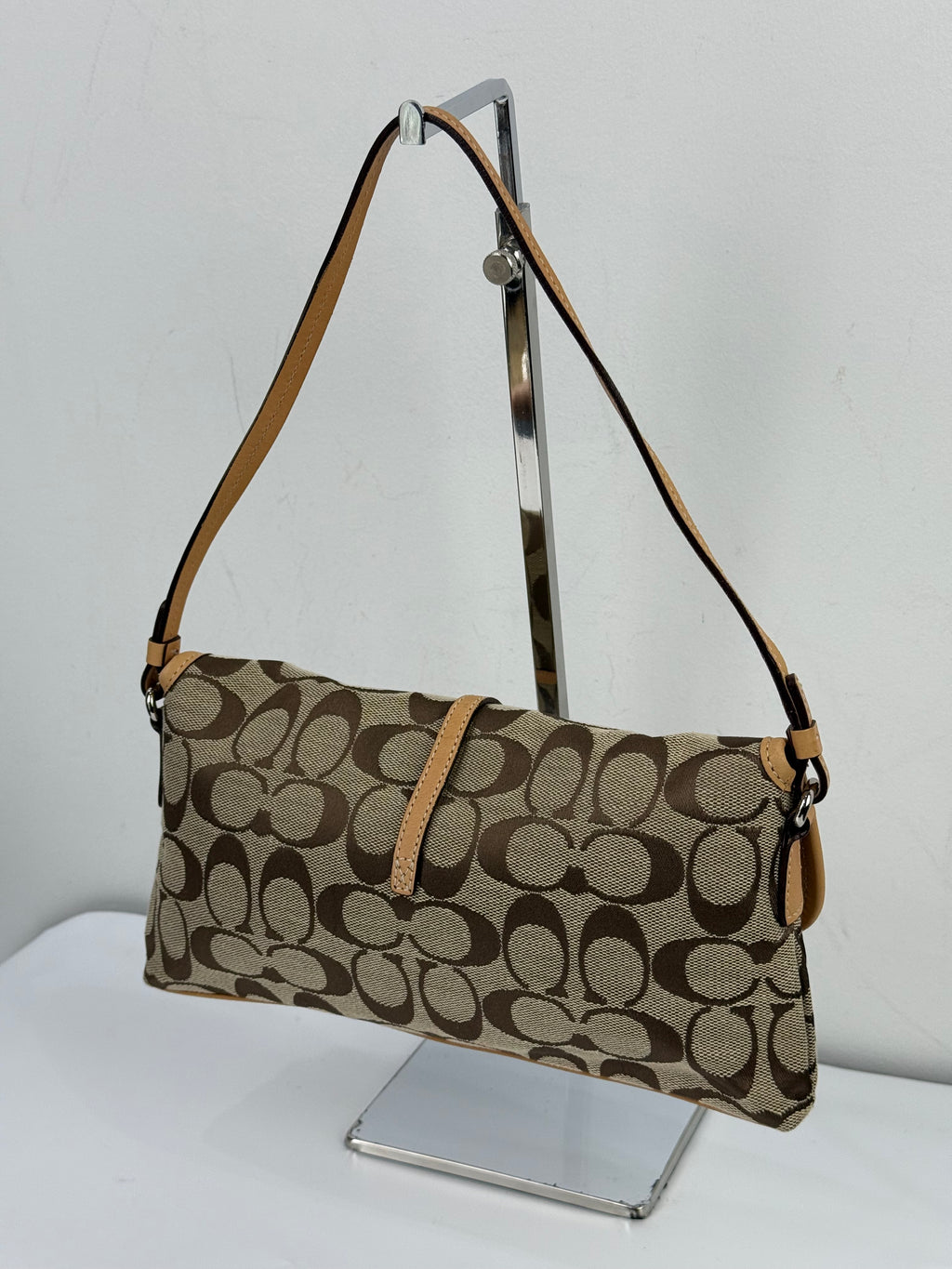 Vintage Coach Demi Clip Bag Brown Tan Signature Canvas Shoulder Bag Y2K