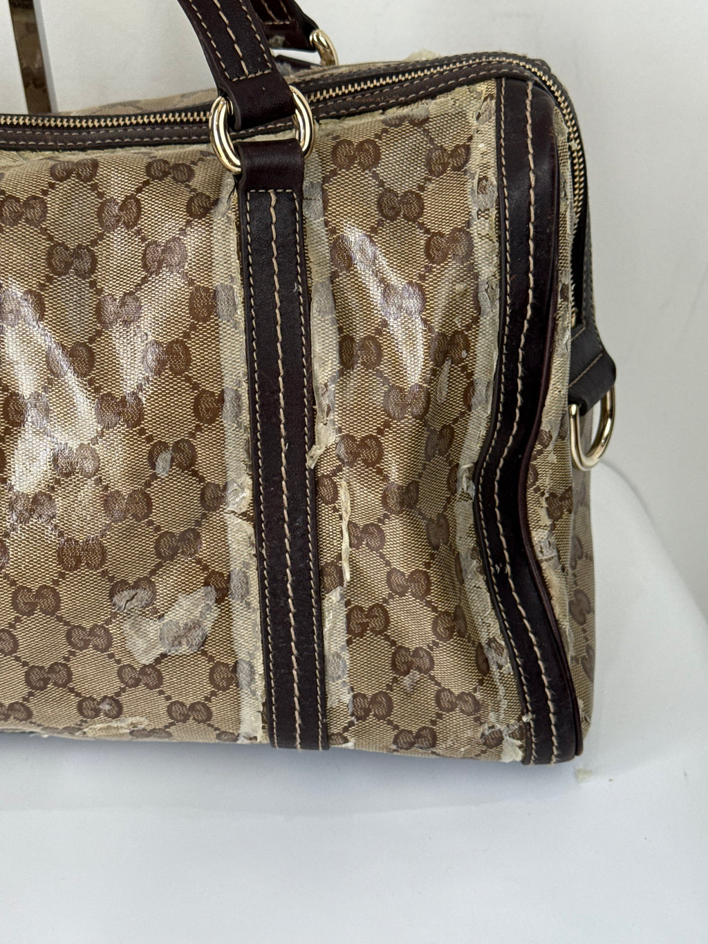 Vintage Gucci Crystal Duchessa Boston Bag Brown Gucci Pouch Monogram Handbag 00s Y2K