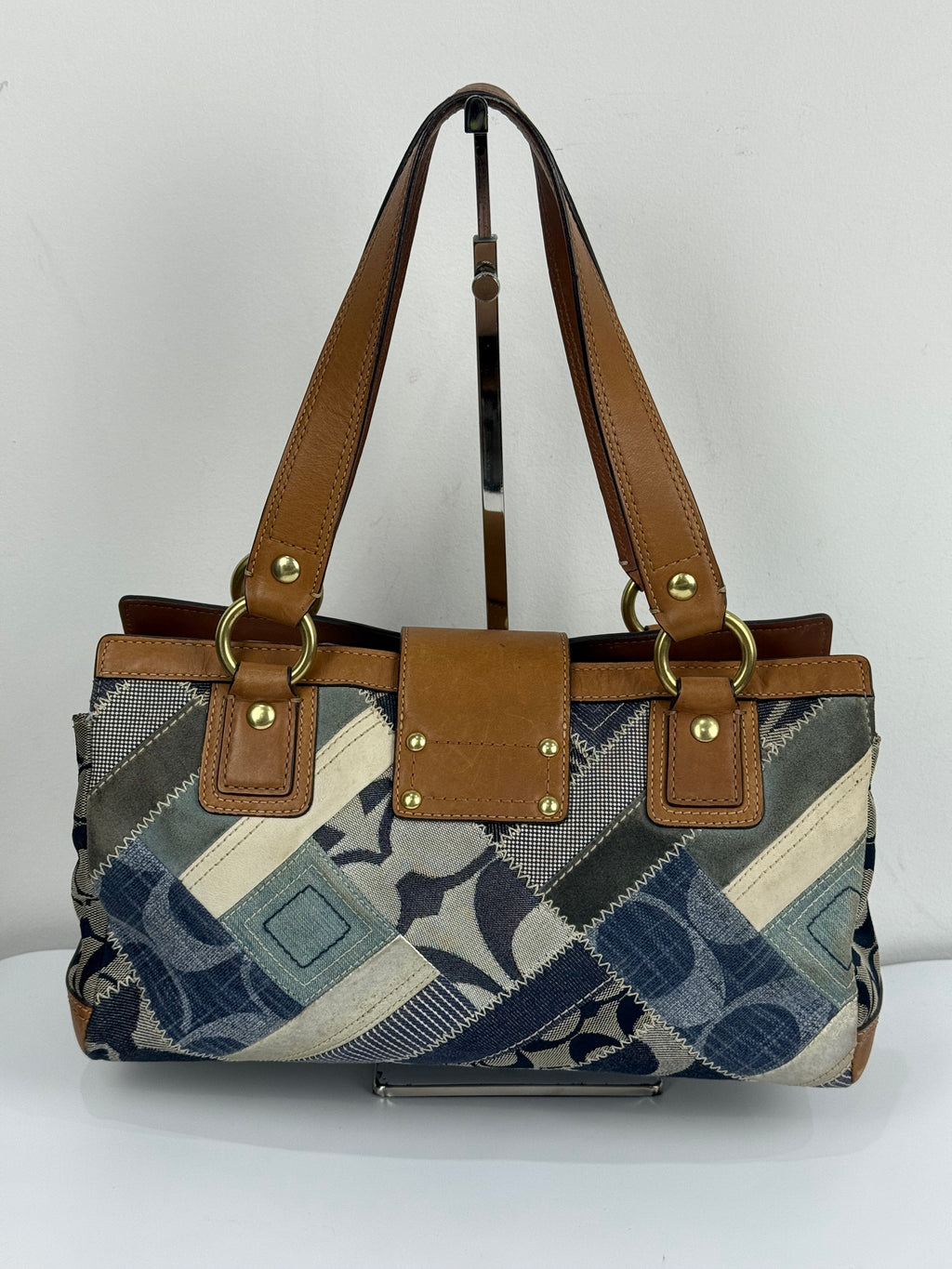 Vintage Coach Blue Denim Patchwork TurnLock HandBag Coach Y2K Leather Bag