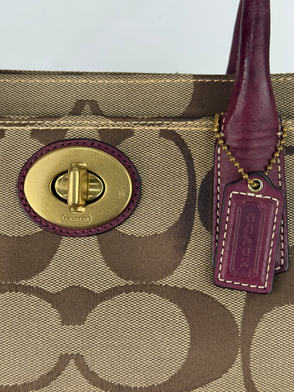 Vintage Coach Hampton Brown/Purple Tote Bag Coach Signature Y2K HandBag