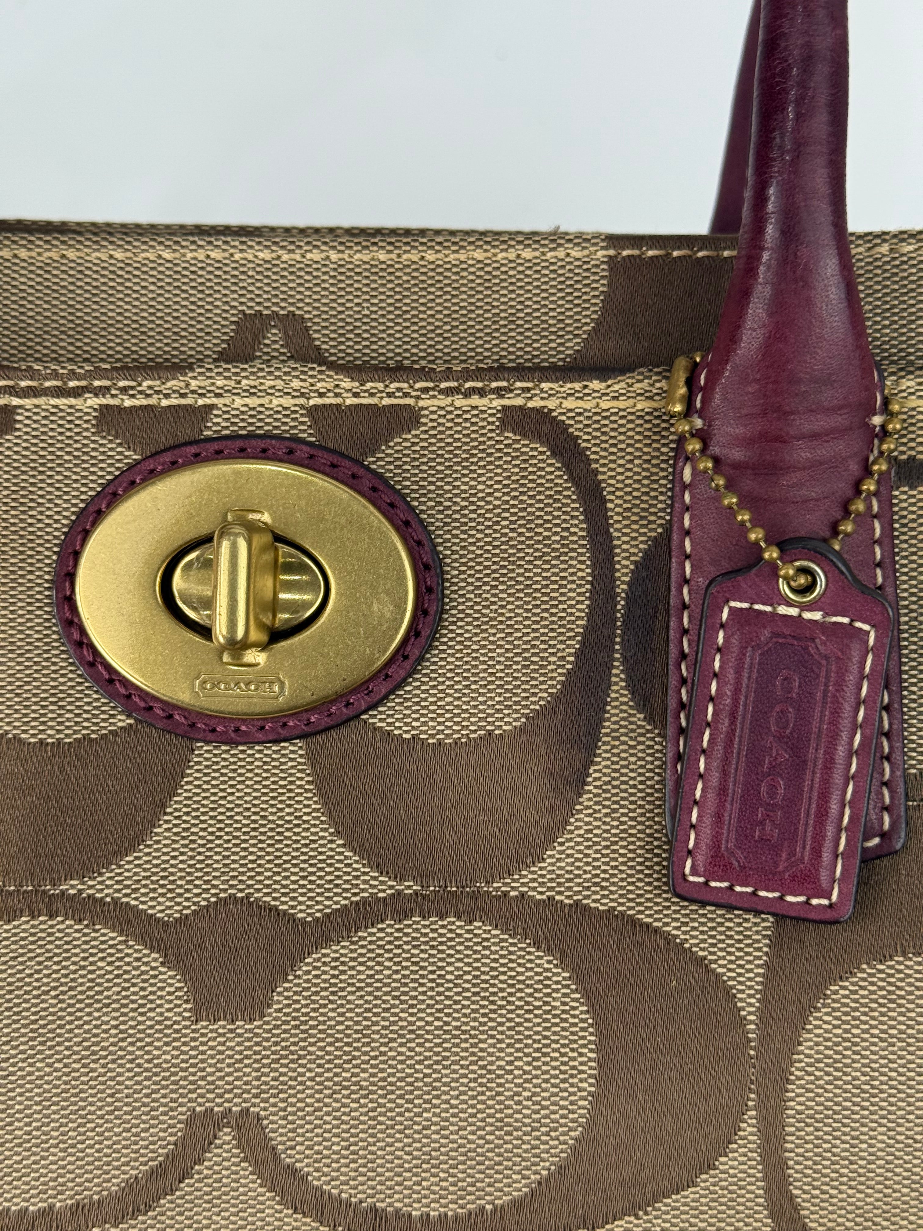 Vintage Coach Hampton Brown/Purple Tote Bag Coach Signature Y2K HandBag