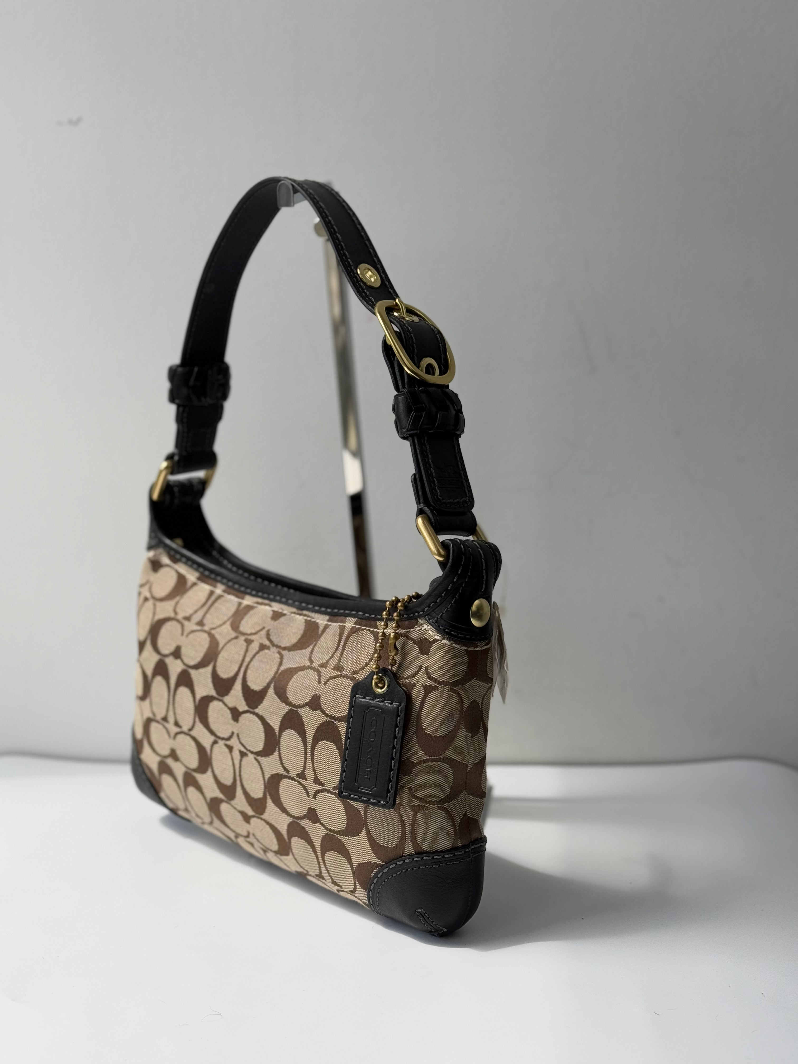Vintage Coach Bleecker Hobo Signature Bag Brown & Beige Canvas Shoulder Bag 00s Y2K