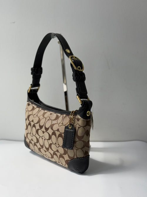 Vintage Coach Bleecker Hobo Signature Bag Brown & Beige Canvas Shoulder Bag 00s Y2K