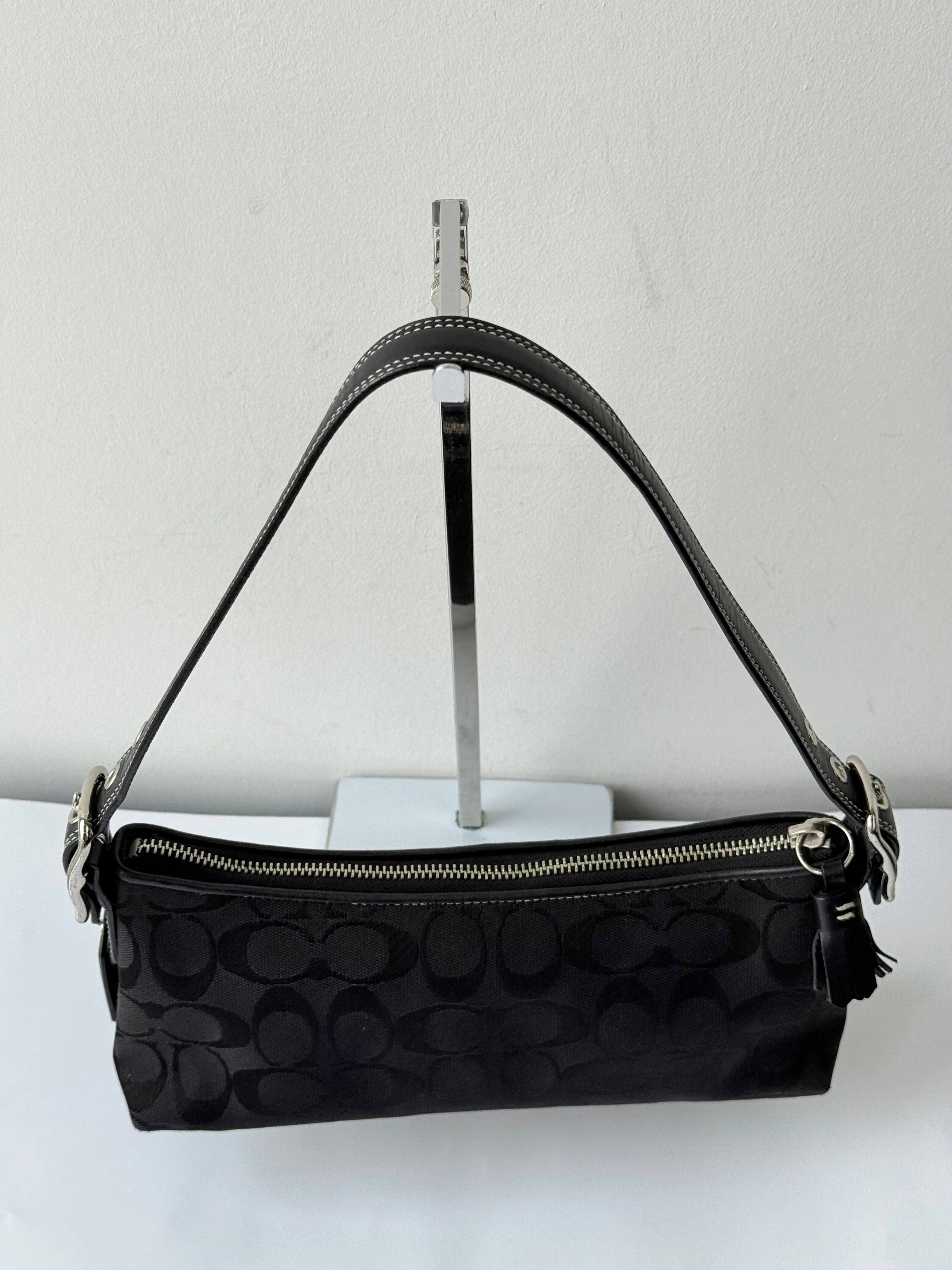 Vintage Coach Baguette East West Bag Black Signature Canvas Shoulder Bag Y2K