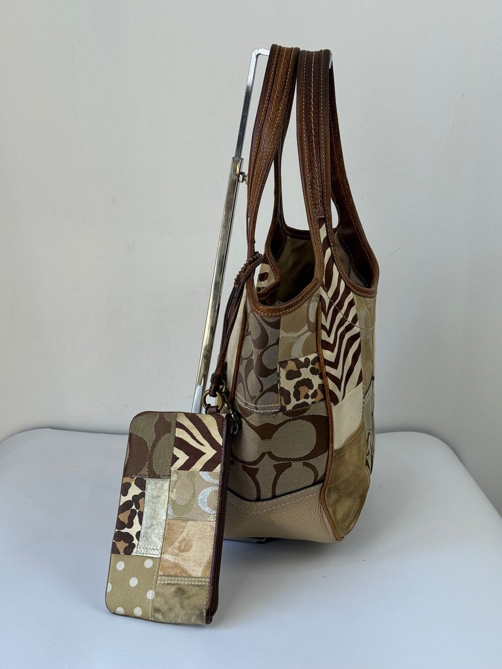 Vintage Coach Ergo Patchwork Tote Bag Bag Brown Signature Canvas Handbag with Coin Purse 00s Y2K