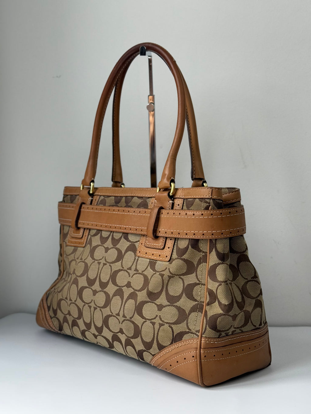 Vintage Coach Hampton Signature Tote Bag Brown & Beige Coach Canvas HandBag 00s Y2K