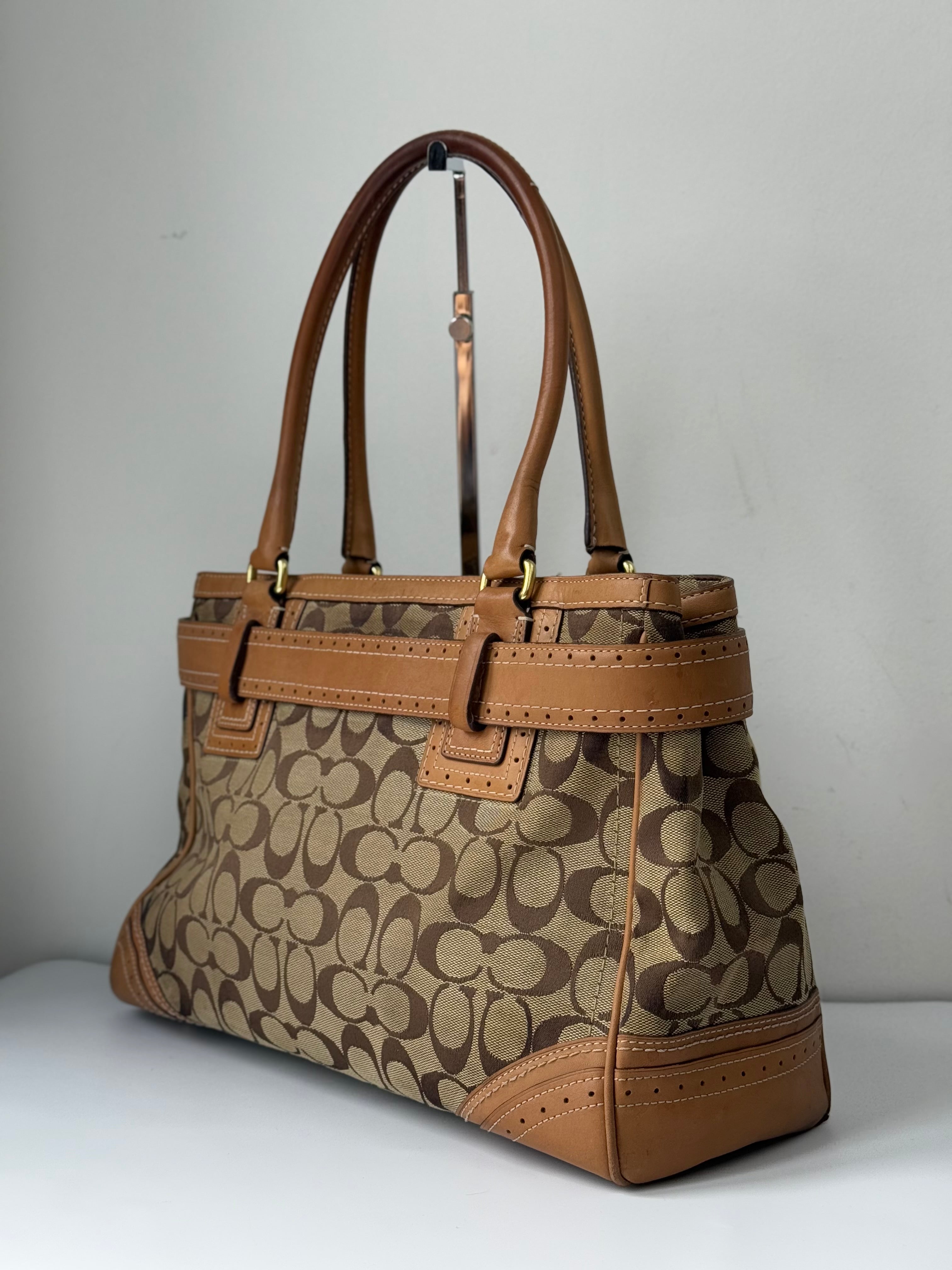 Vintage Coach Hampton Signature Tote Bag Brown & Beige Coach Canvas HandBag 00s Y2K