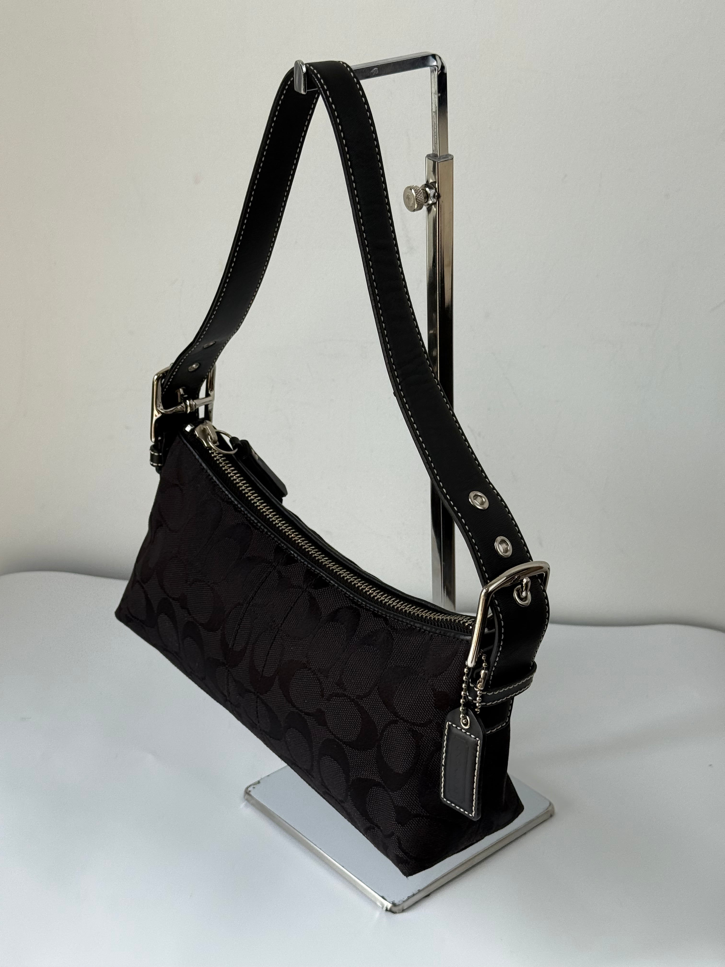 Vintage Coach Baguette East West Bag Black Signature Canvas Shoulder Bag Y2K