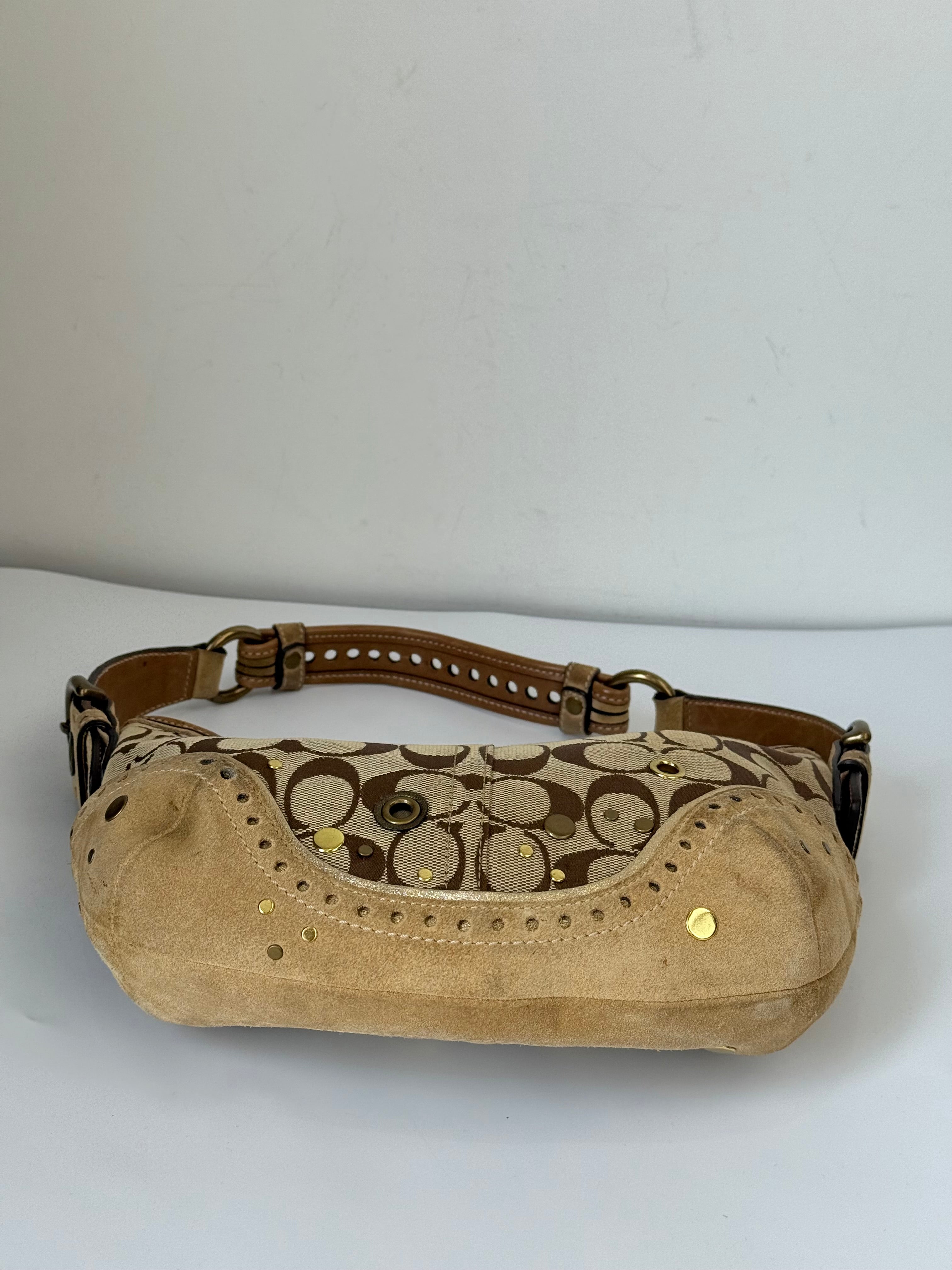 Coach Vintage Signature Sufflette Shoulder Bag Suede Studs Rare Y2K Hobo Bag