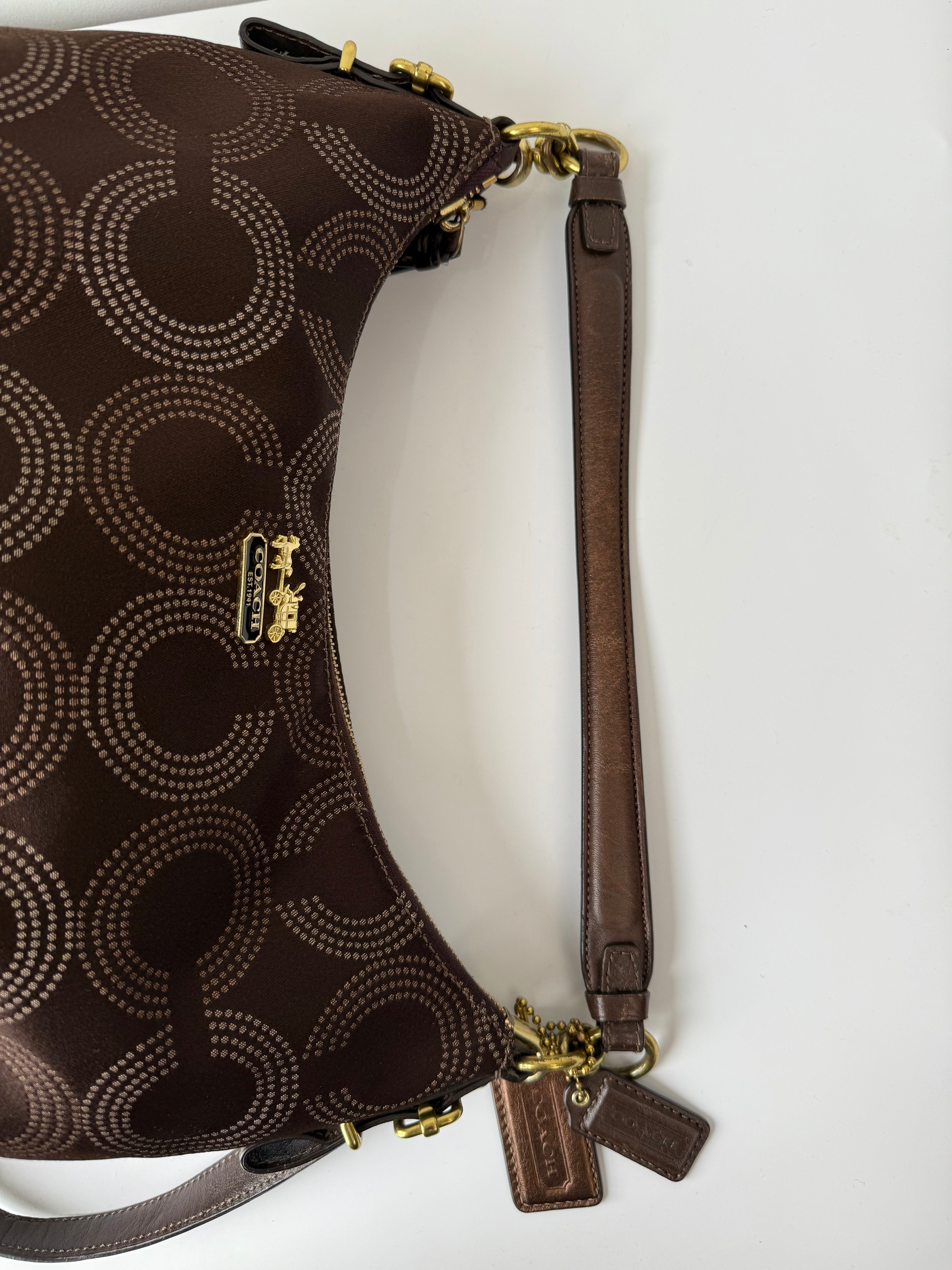 Vintage Coach Maddison Dotted Op-Art Convertible Hobo Bag Brown Signature Bag