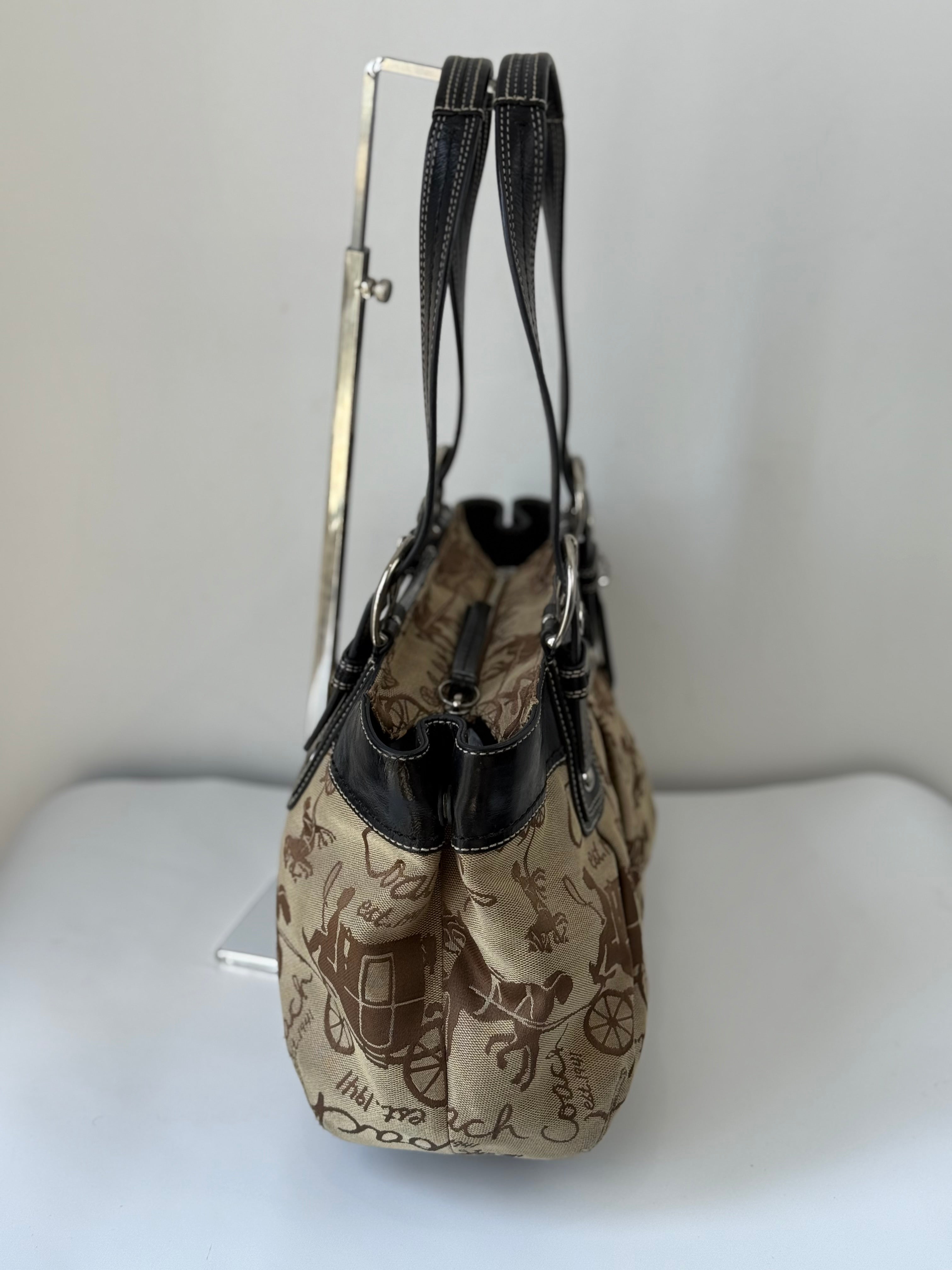 Vintage Coach Soho Tote Bag Beige Horse & Carriage Design Handbag 00s Y2K
