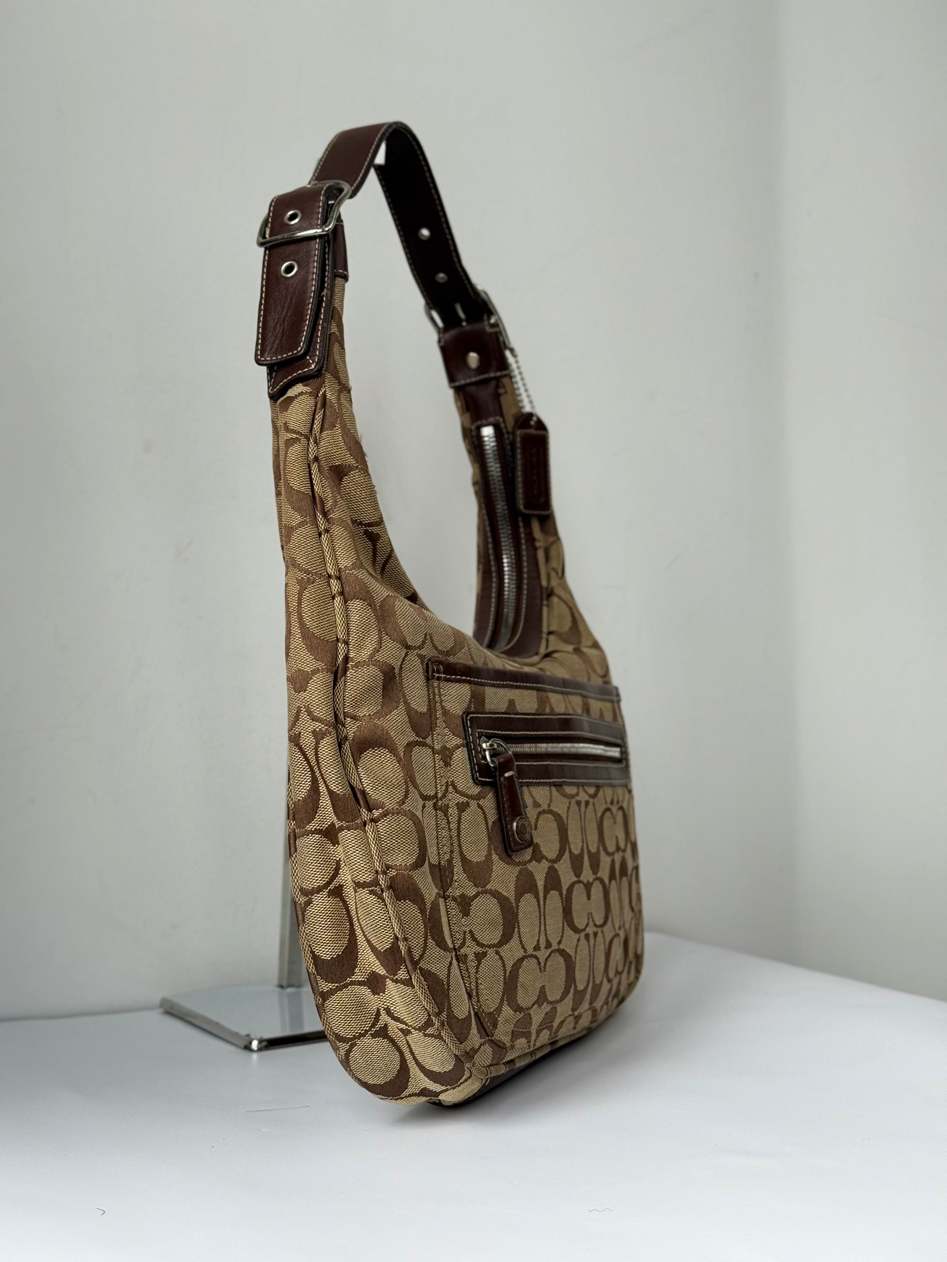 Vintage Coach Soho Hobo Bag Brown & Beige Signature Coach Canvas Shoulder Bag 00s Y2K