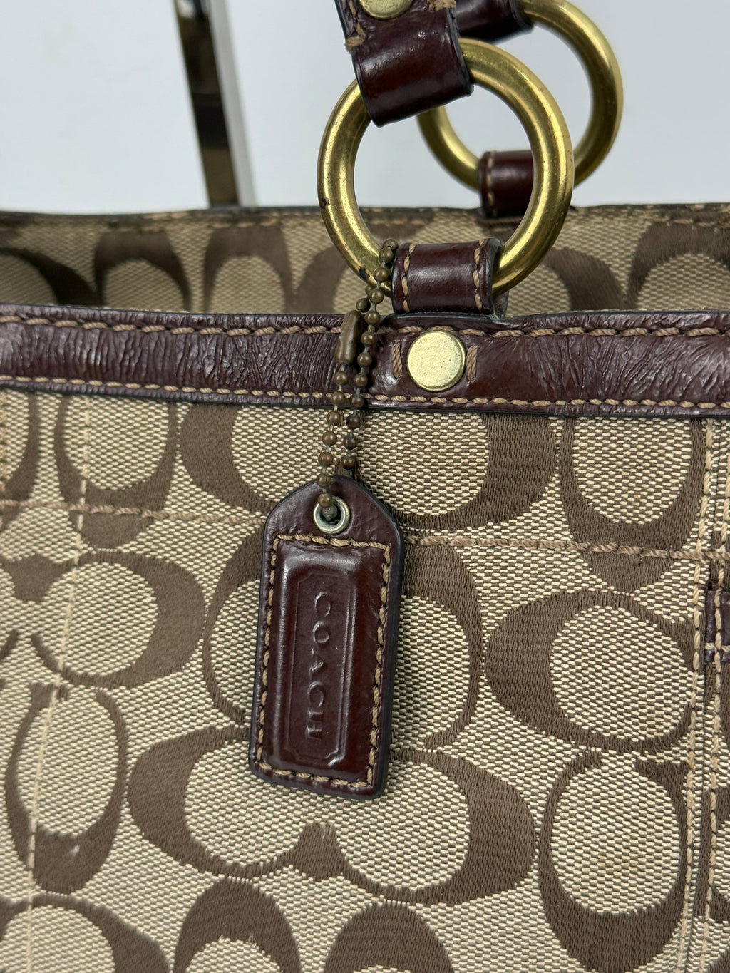 Vintage Coach Gallery Tote Bag Beige & Brown Signature Shoulder Bag 00s Y2K