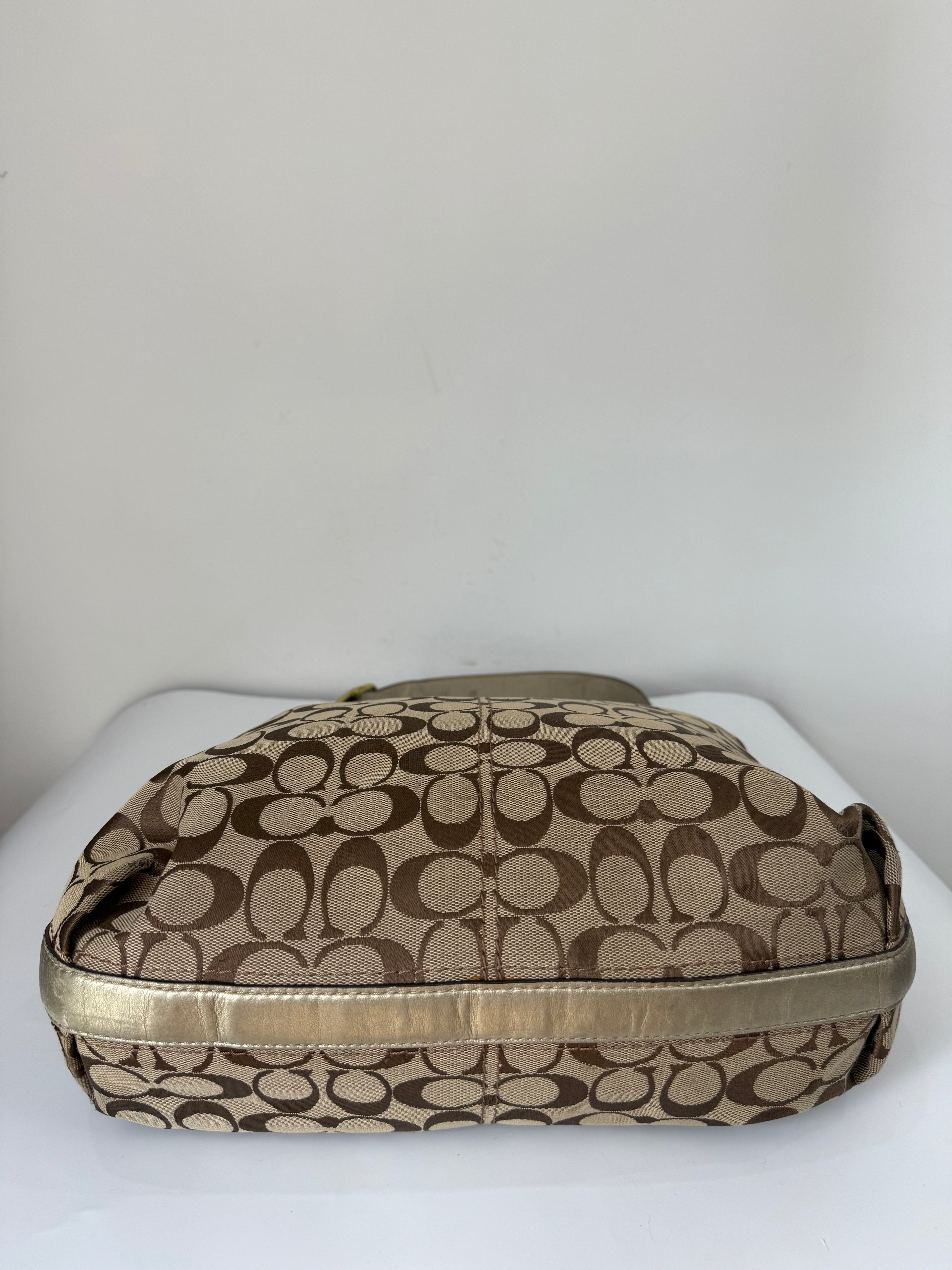 Vintage Coach Signature Hobo Shoulder Bag Brown & Beige Canvas Handbag 00s Y2K